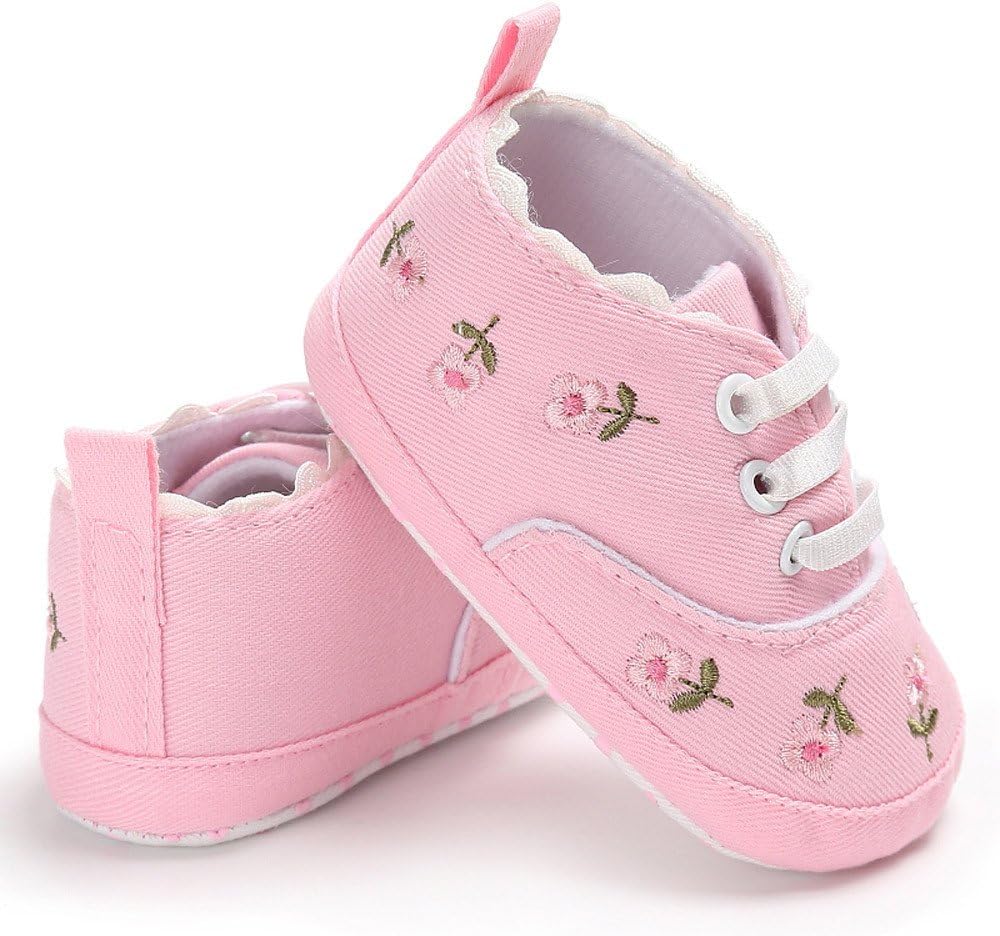 Toddler Baby Girls Floral Crib Shoes Soft Sole Anti-Slip Canvas Sneakers Infant Sneaker Loafers High Top Dress Shoes. / (Pink, 11)
