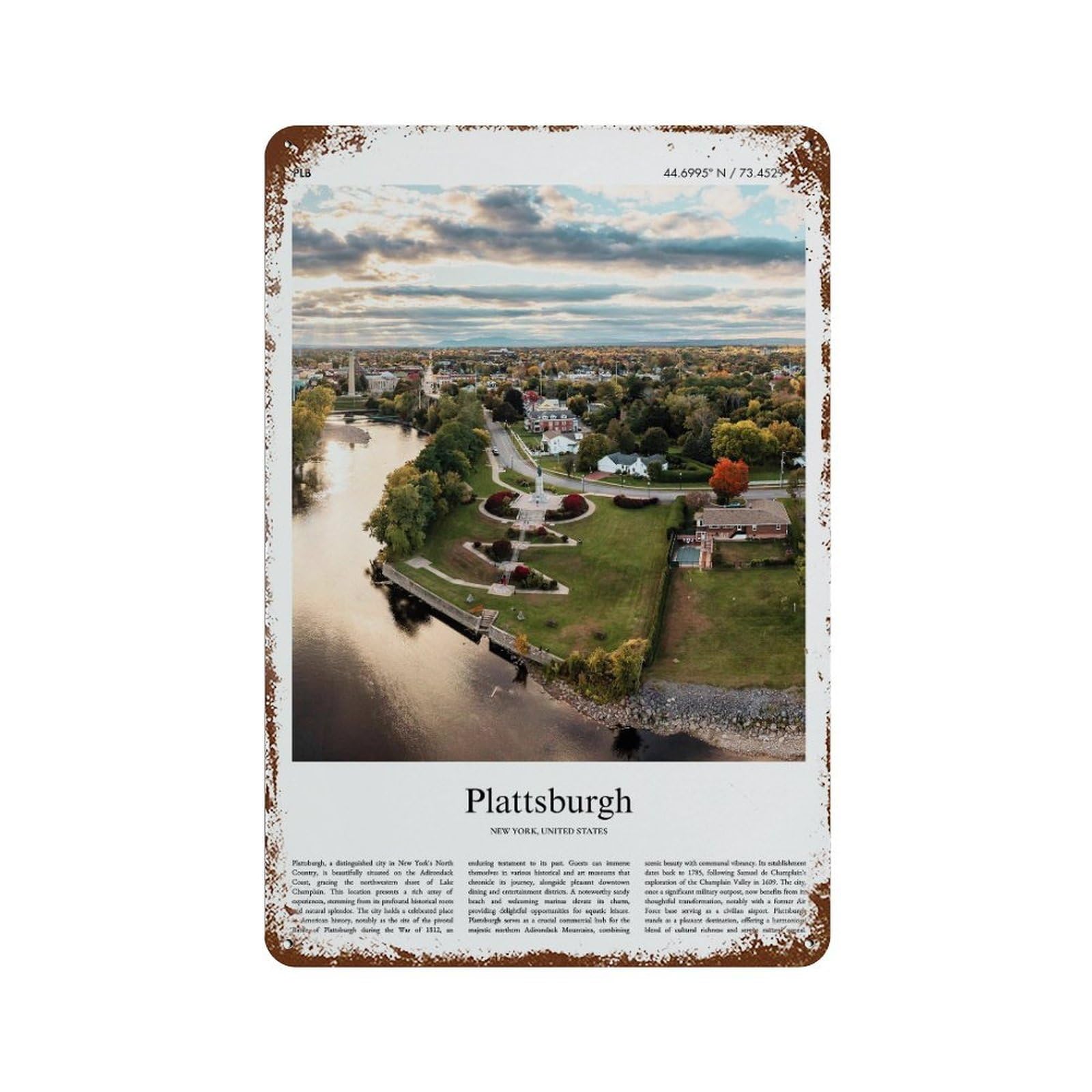 xiaoxiaoshen Plattsburgh New York, United States, USA City Scenery Wall Decor Art Metal Tin Poster Modern Home Decor Art Home Bar Shop Decorations Vintage Sign 30x20cm