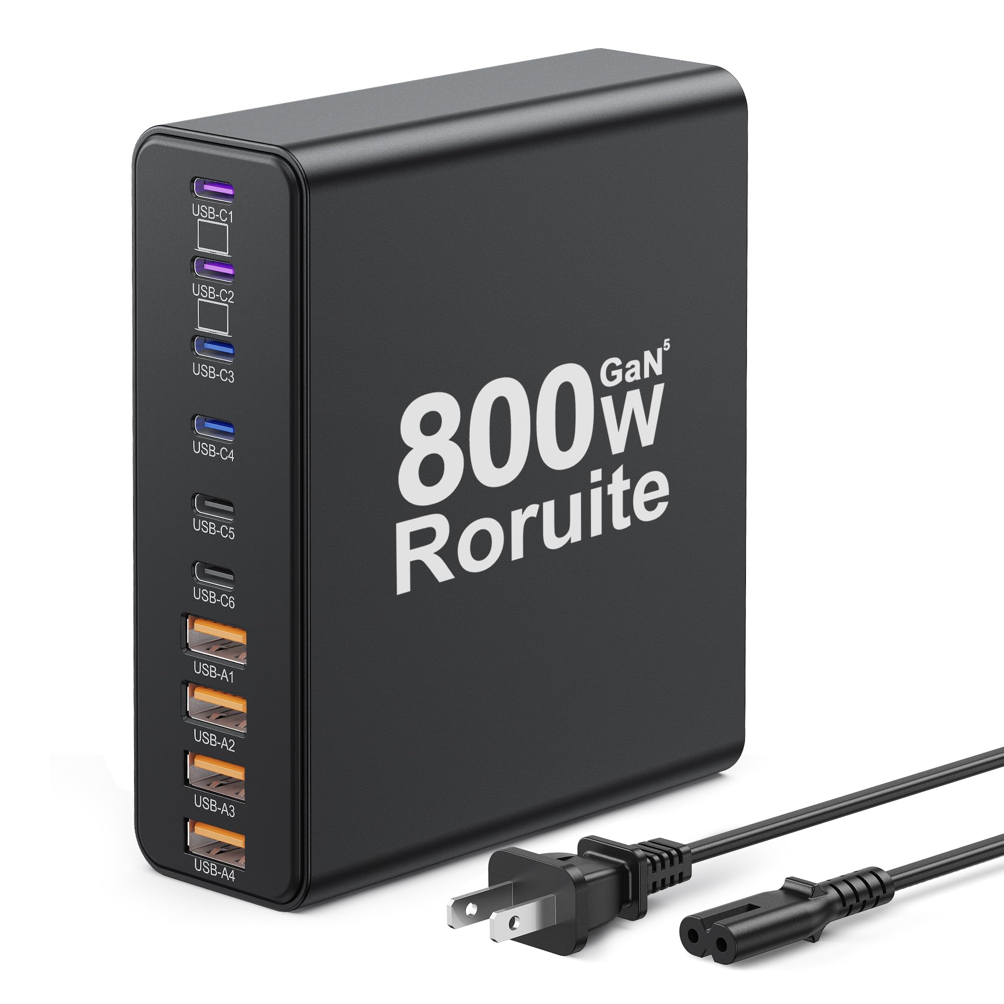 600W Chargeur USB C,8 Ports Multiple GaN Chargeur Secteur Avec 5 USB-C Et 3 USB-A,Chargeur Rapide Station De Charge Adaptateur Compatible Avec MacBook Pro/Air Laptop,iPhone,iPad Pro,Galaxy,SteamDeck