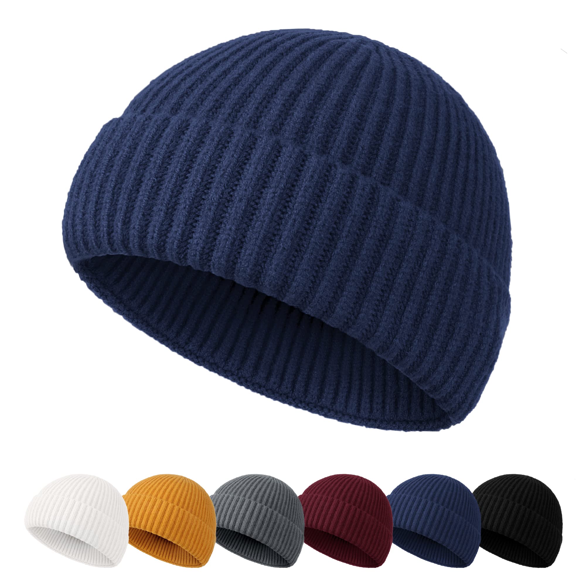 Neola Men's Navy Beanie Hat - Fisherman Beanie Trawler Beanie Knitted Cuffed Winter Hat Skullcap Gifts For Uk