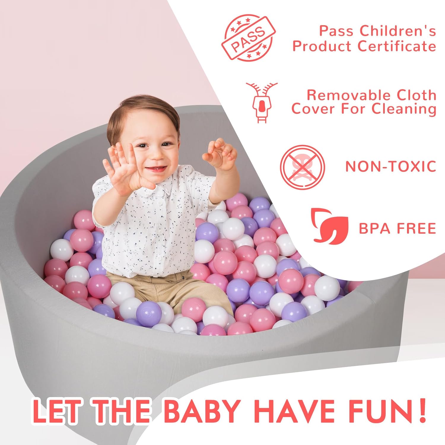 Foam Ball Pit, 35"x 12" Ball Pits for Toddlers, Soft Round Kiddie Baby Ball Pool for Kids, Ideal Gift for Babies Indoor Outdoor Game, Balls Not Included (Grey)