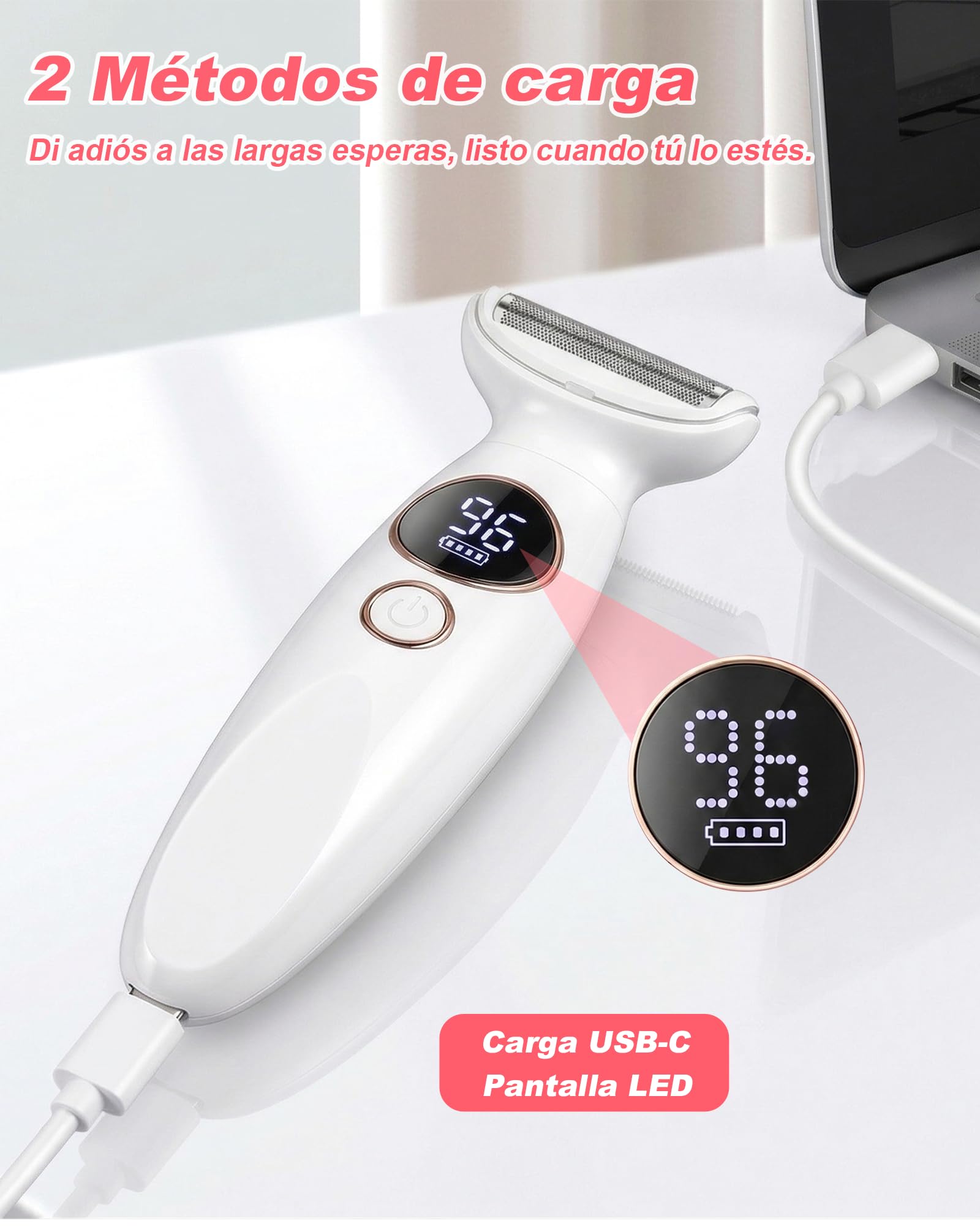 Carehabi Afeitadora Eléctrica Mujer 5 en 1 & Depiladora Zona Íntima - Rasuradora Femenina Impermeable IPX7 para Bikini (Ingles), Cara, Cejas y Cuerpo - Máquina de Afeitar Inalámbrica con Carga USB