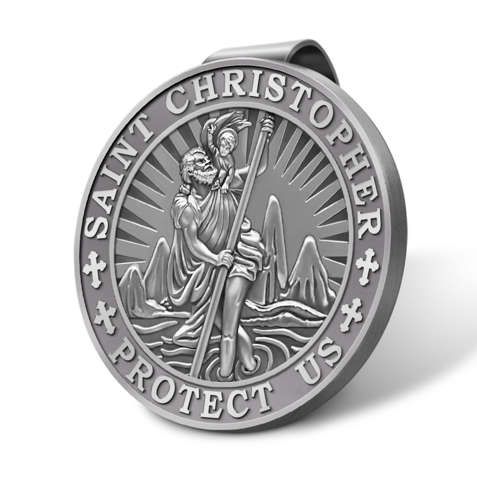 Saint Christopher Medal for Car Visor Clip St Christopher Medal for Car Talisman for Safety Automotive Visor Accessories — view 3