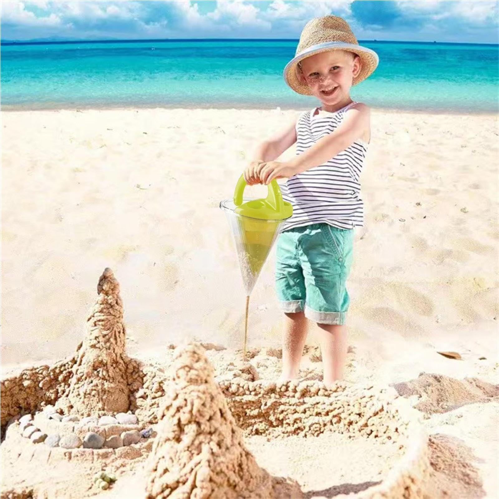 Zabawka z piaskiem lejek z lejkiem, interaktywna edukacyjna konstrukcja zamków | Zabawka plażowa dla dzieci w wieku 4-8 lat, spadające zamki, wakacje w podróży, na świeżym powietrzu