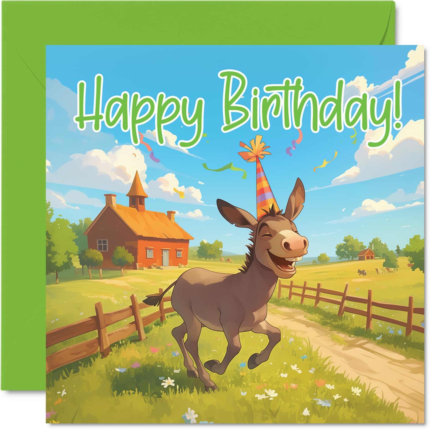 Donkey Birthday Cards - Farm Farmyard Party - Happy Birthday Card for Son Daughter Brother Sister Grandson Granddaughter Niece Nephew Cousin, 145mm Bday Greeting Cards