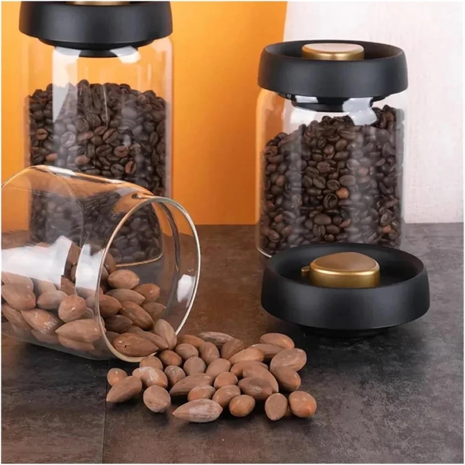 Kaffeebohne Vakuumversiegelter Tank Transparentes Glas Lebensmittelvorratsglas Haushaltsfeuchtigkeitsbeständiger Luftextraktions-Luftdichter Behälter für Lebensmittel Konservierung(1800ml)