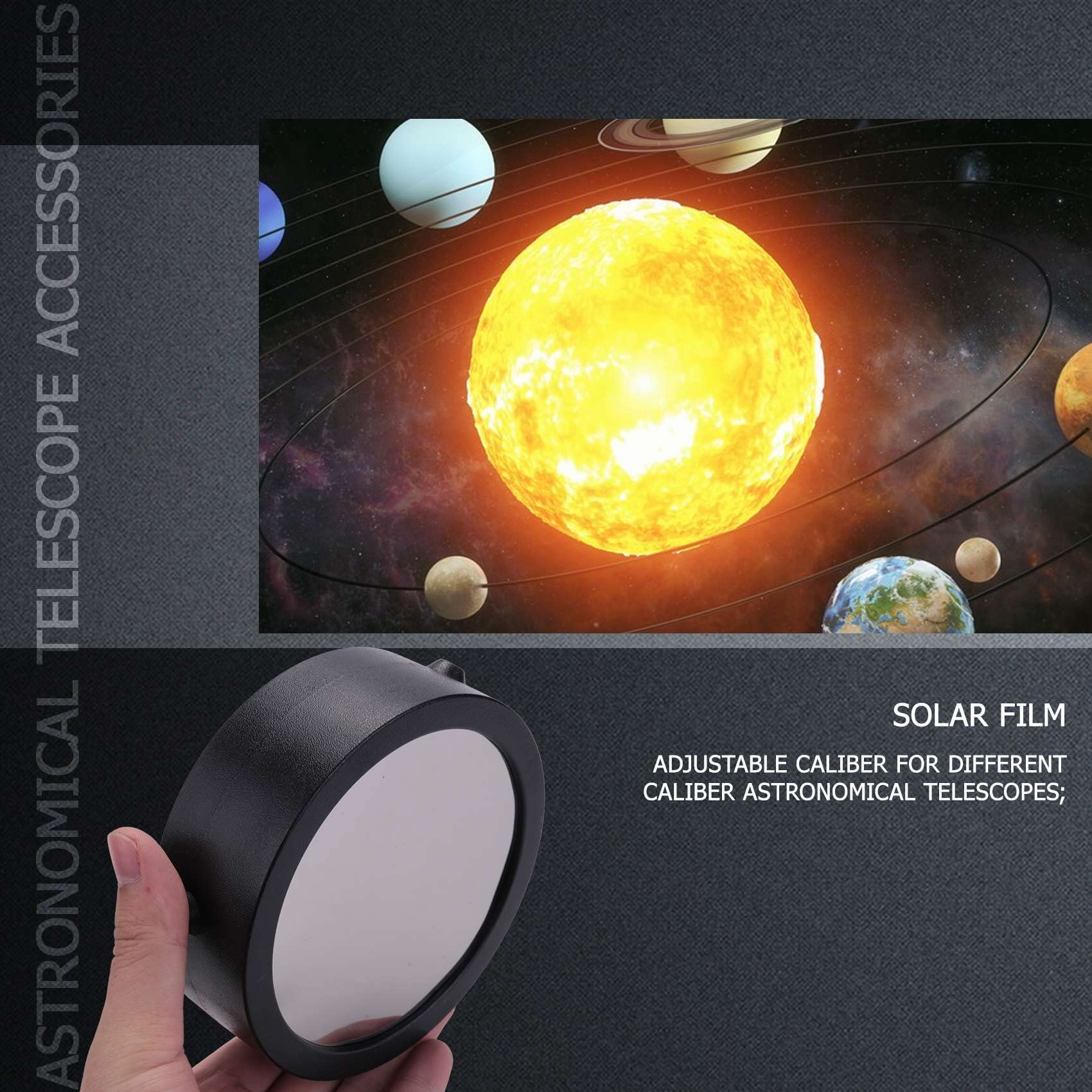Filtre de Couverture de Lentille D'Objectif de Film Solaire RéGlable Cadre 86-117Mm et Accessoires de TéLescope Astronomique à Film Solaire