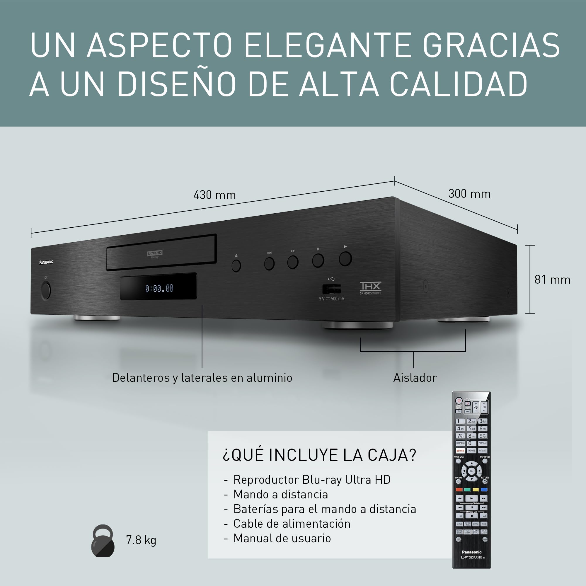Panasonic DP-UB9000 Ultra HD 4K Pro HDR Reproductor de BLU-Ray, 2 HDMI, HDR10+, HLG, Dolby Vision, Certificación THX, 7.1 Surround
