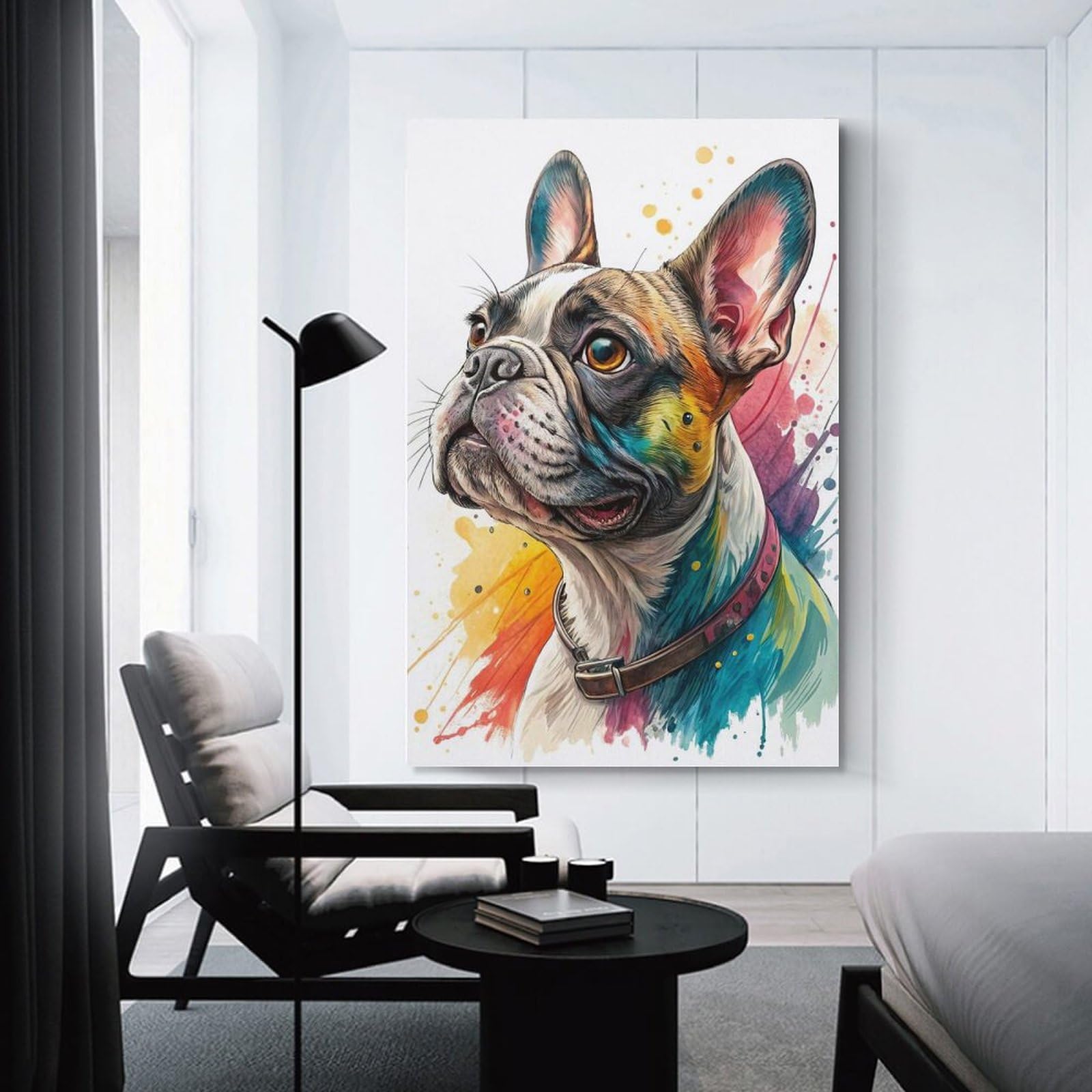 Junmoney Room Decor Wall Art Colorful French Bulldog Portrait, 08x12inch(20x30cm), for Hallway, Bedroom Or Modern Interiors, Gift Idea for Housewarming And Birthdays