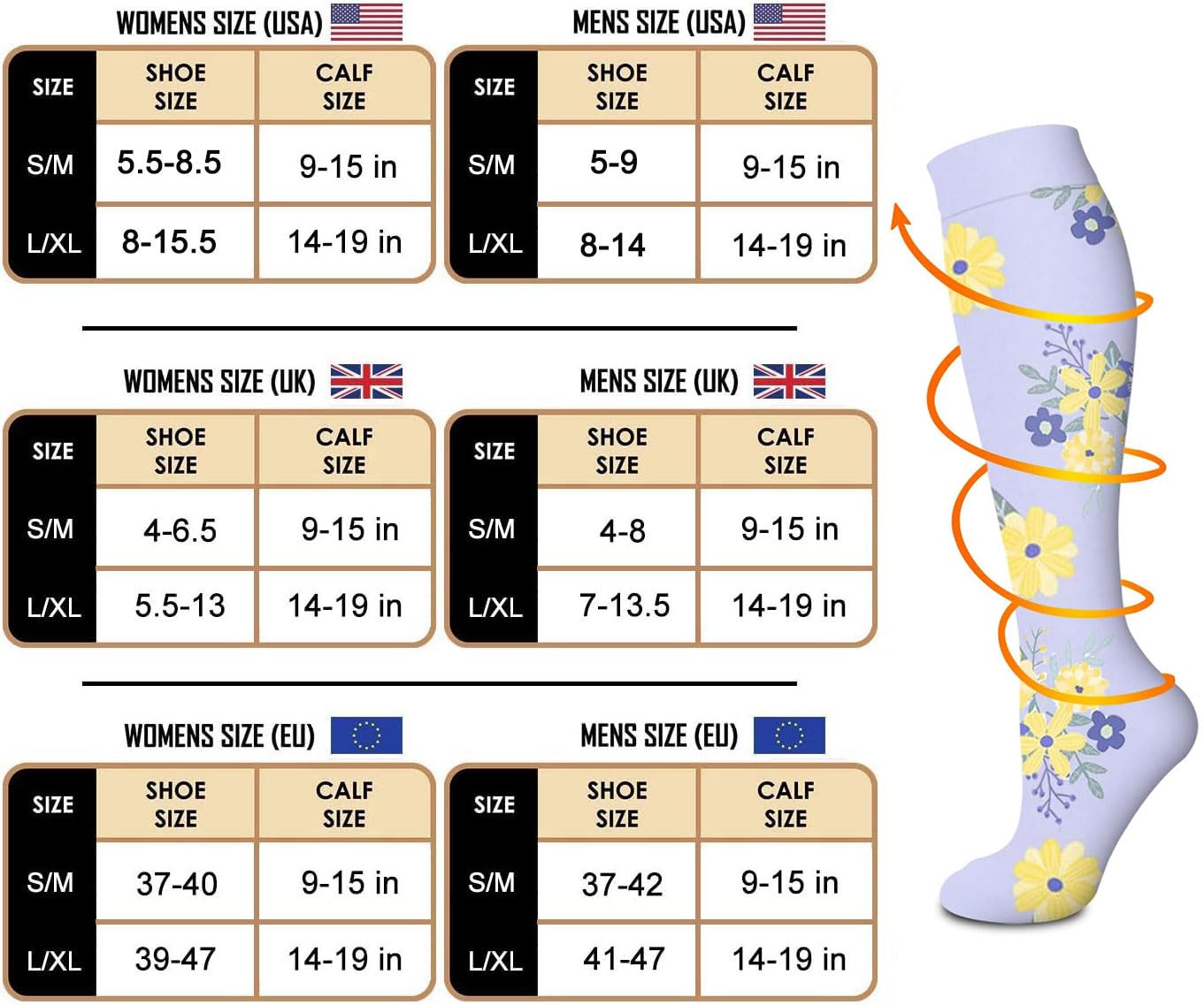 Lot de 6 chaussettes de compression pour homme et femme 15-20 mmHg - Meilleur soutien pour la circulation médicale, la course, les soins infirmiers, l'athlétisme