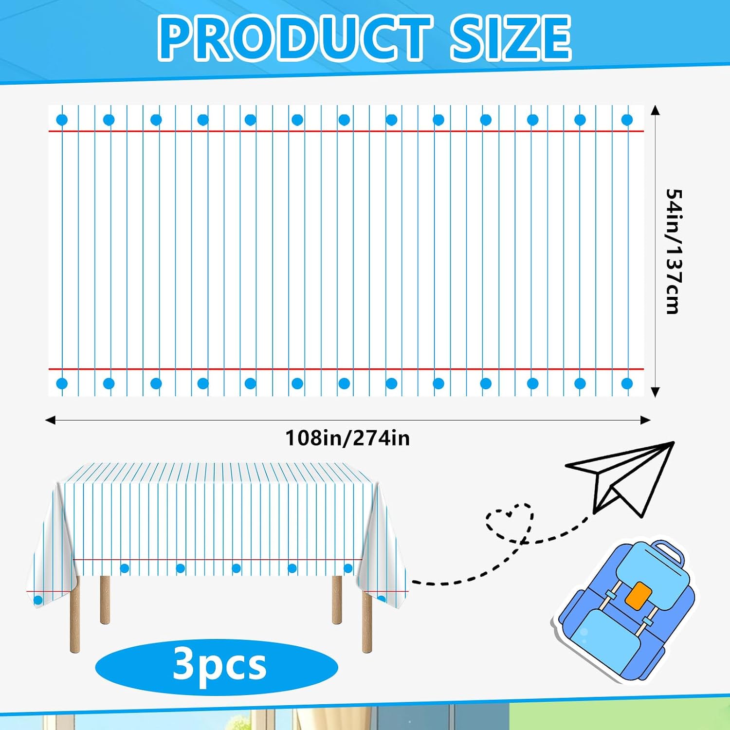 NOVWANG 3 Pcs Back to School Notebook Tablecloth 54x108 Classroom Party