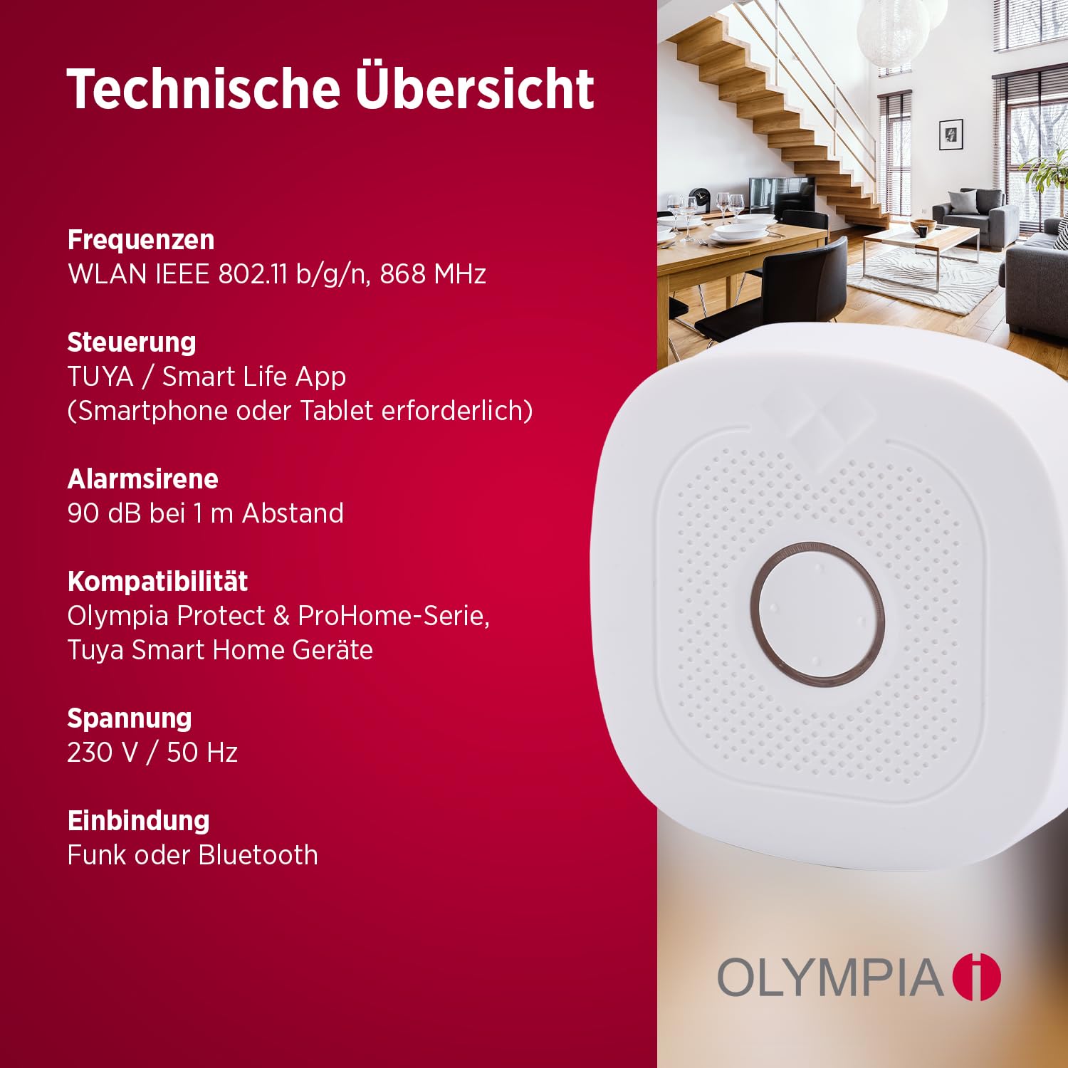 Olympia ProMini Smart Home Gateway mit Alarm-Funktion | Alarmanlage Haus mit WLAN | Alarmanlage Wohnung & Sicherheitssystem für Zuhause | Home Security System mit TUYA-App & 90 dB Sirene