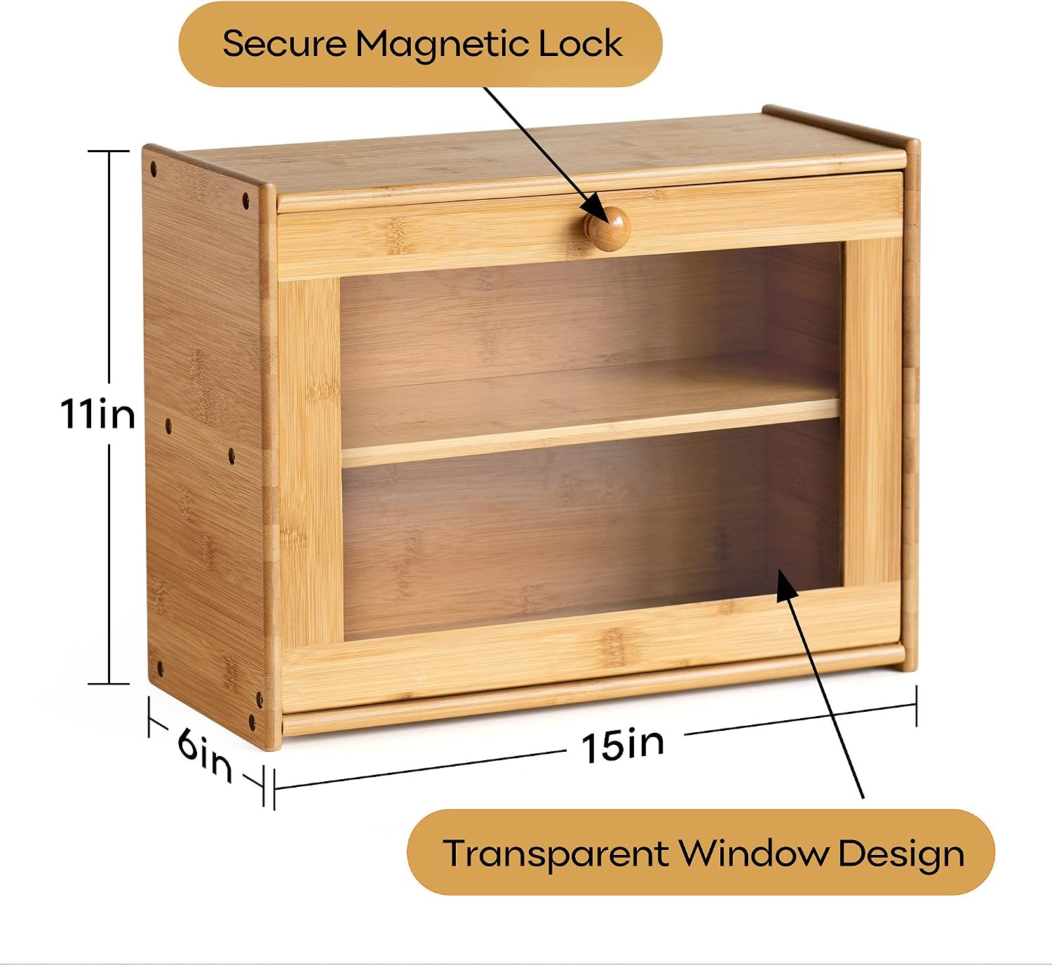 Goodpick Bamboo Bread Box 15" x 11" x 6" Wood Bread Boxes on Countertop Shelf Bread Container for Kitchen with Cutting Board Small Wooden Bread Box for Egg Tart Potato Farmhouse Bread Storage Bin