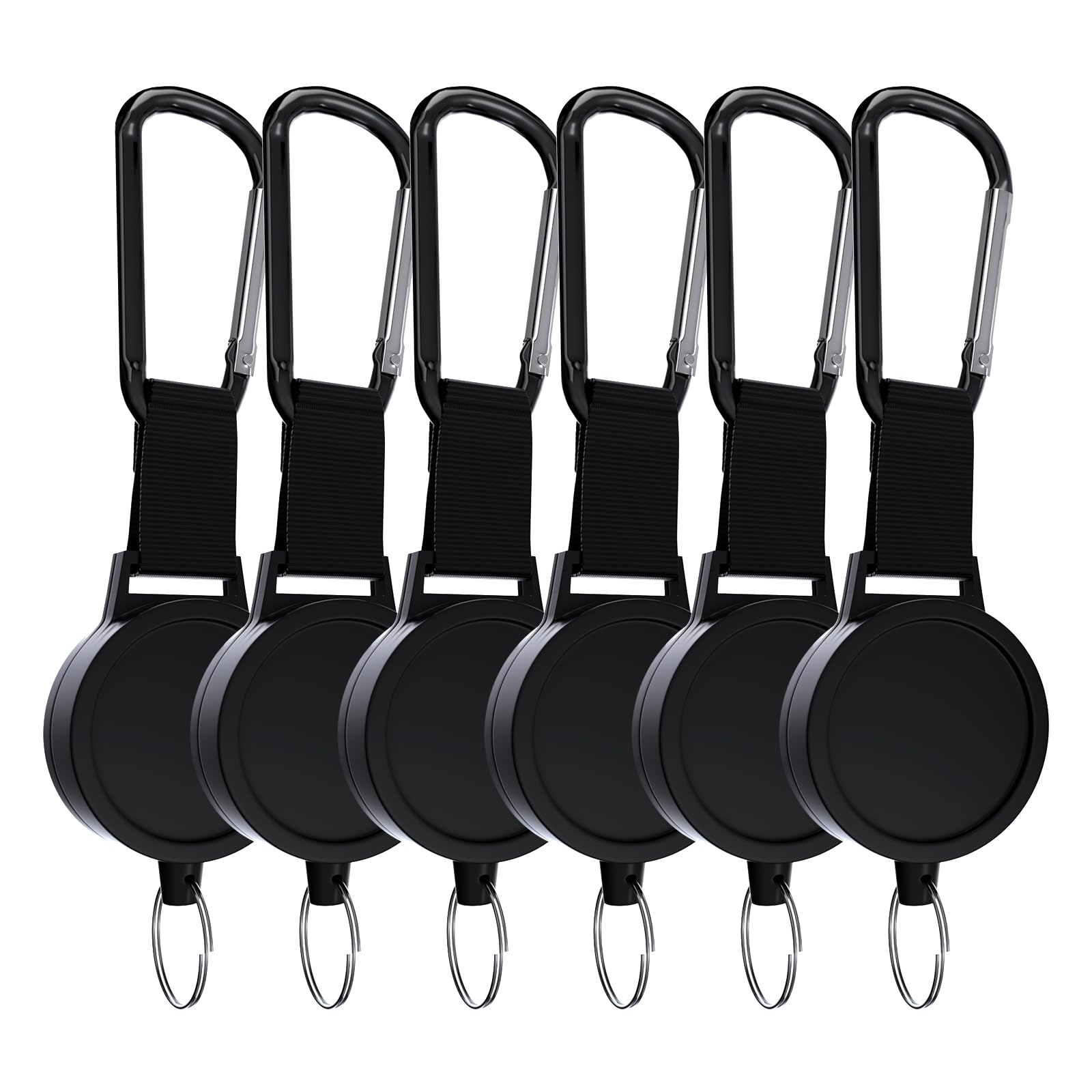 BiaoGan Heavy Duty Retractable Badge Reel with Carabiner Holder, Steel Cord, 68cm Length, 7.0 oz (6), Black