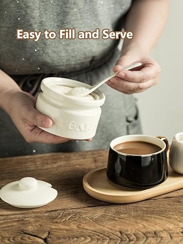 Miniatura 4 de Gomakren Azucarero con tapa y cuchara, contenedor de azúcar de 10 onzas, tarro de azúcar de cerámica para cafetería, cocina, encimera, decoración