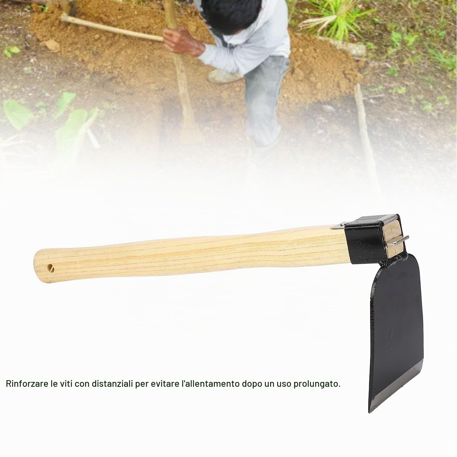 Zappa Giardino Portatile con Manico in Legno - Strumento da Giardinaggio per Scavo, Piantare e Diserbo