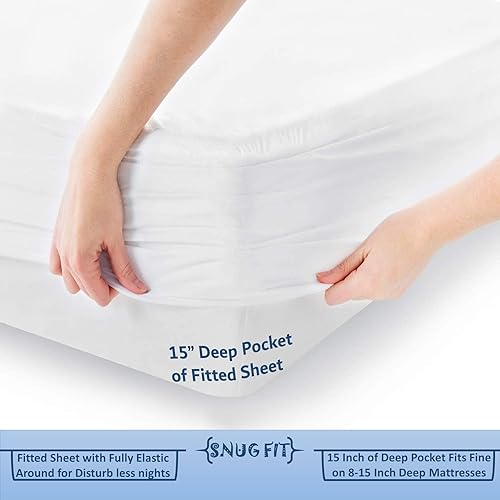 Miniatura 4 de MGPS 100% algodón Giza Egyptian Dreams 4 piezas juego de sábanas de bolsillo profundo de 15 pulgadas, juego de sábanas de algodón Giza y fundas de