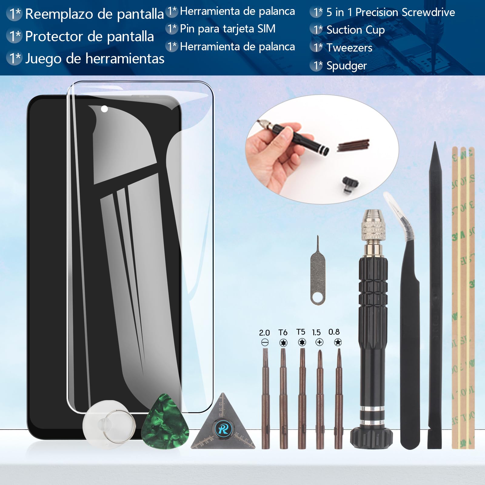 RongZy para Xiaomi Redmi Note 10 5G Reemplazo de Pantalla Táctil LCD + Compatible con Redmi Note 10 5G el Kit de Herramientas de la Pantalla de Montaje del Teléfono(6.5'')