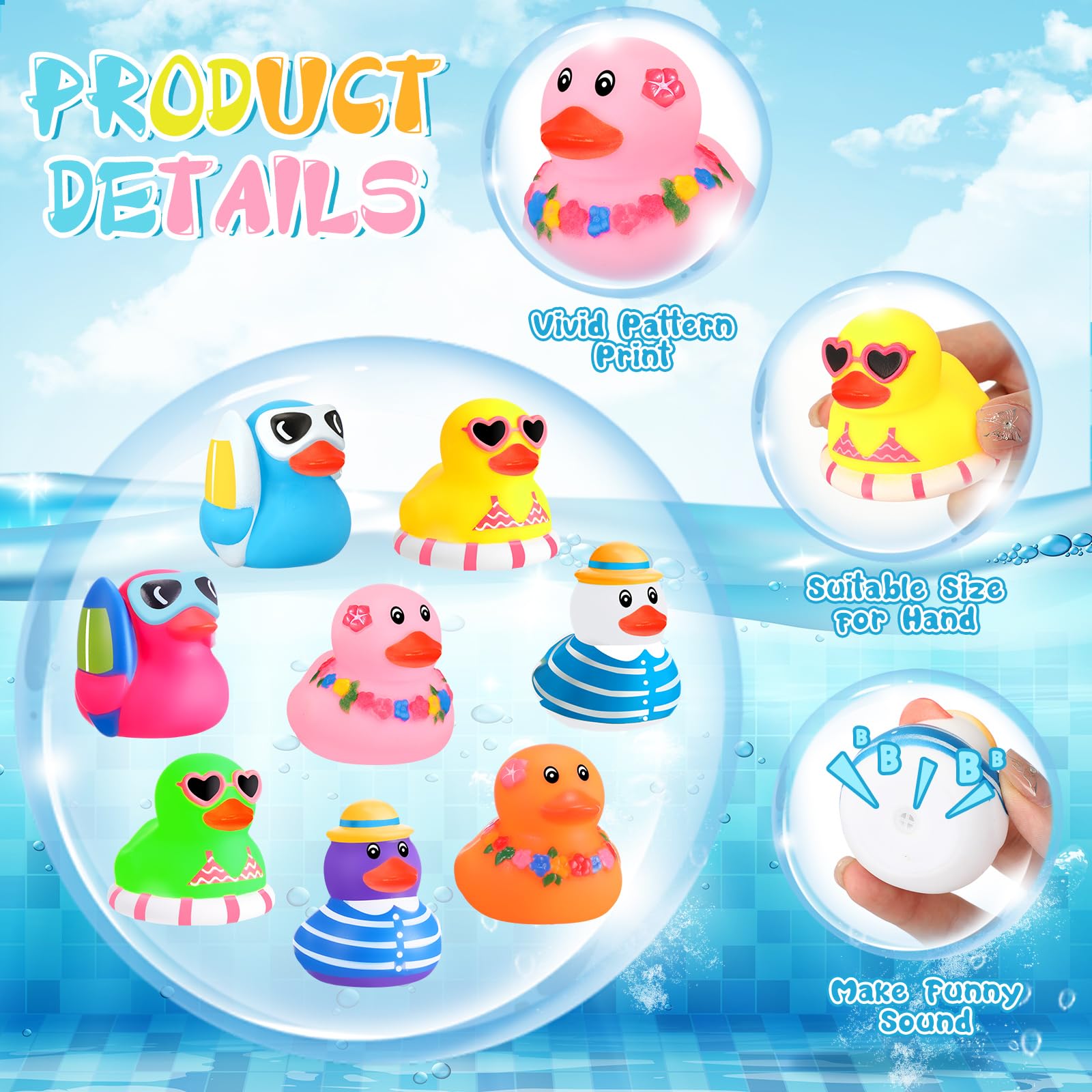 Honoson 24 Pcs Beach Rubber Duckies Mini Rubber Duck Bath Toys Funny Float Bathtub Squeaky Ducky for Pool Water Activity Baby Shower Classroom Birthday Party Favors