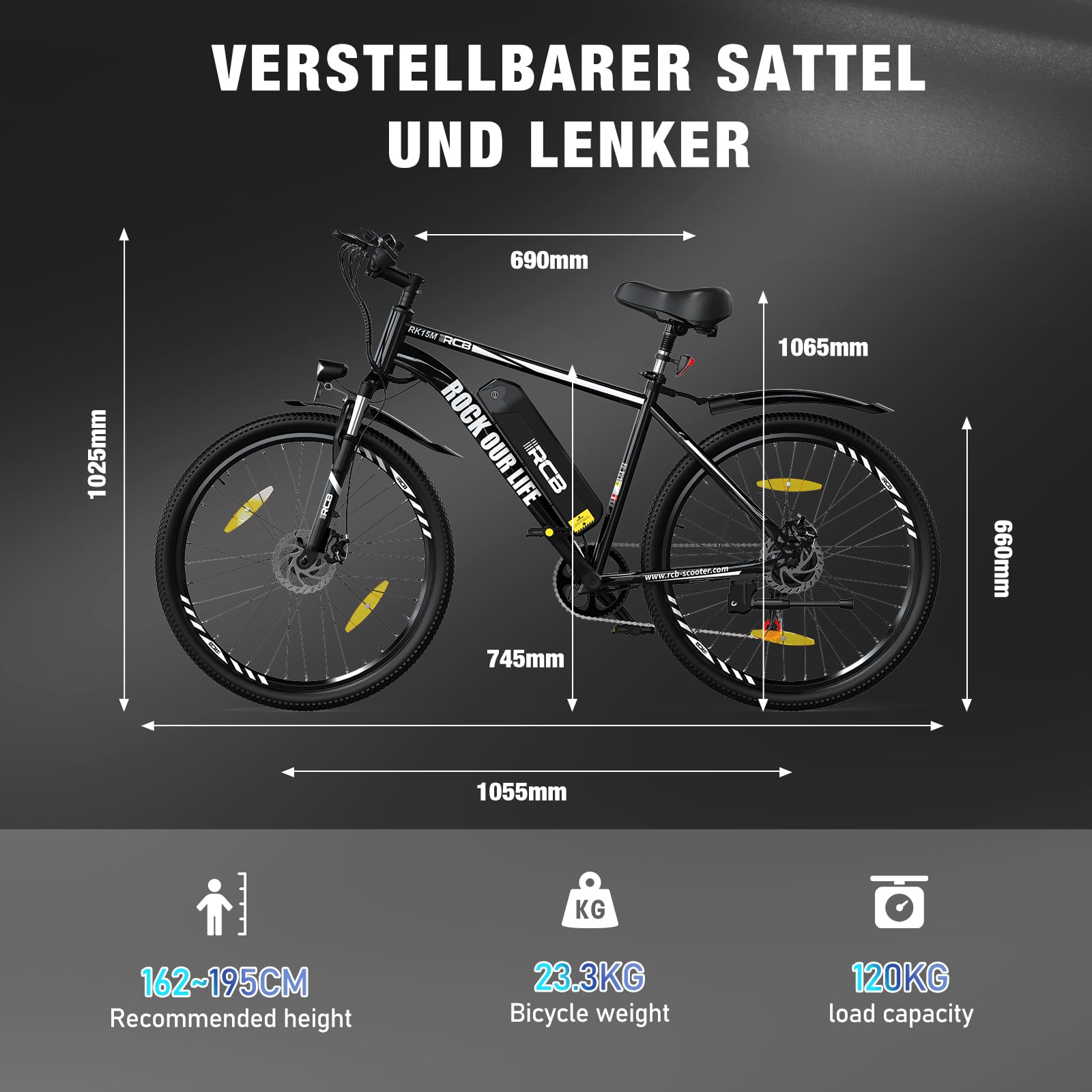 RCB E Bike RK15, Elektrofahrrad 26 Zoll mit 10.4Ah 36V Lithium-Akku，Elektrofahrrad für Erwachsene für Damen und Herren， 7-Gäng, City Electric Bike Reichweite bis zu 35-90Km