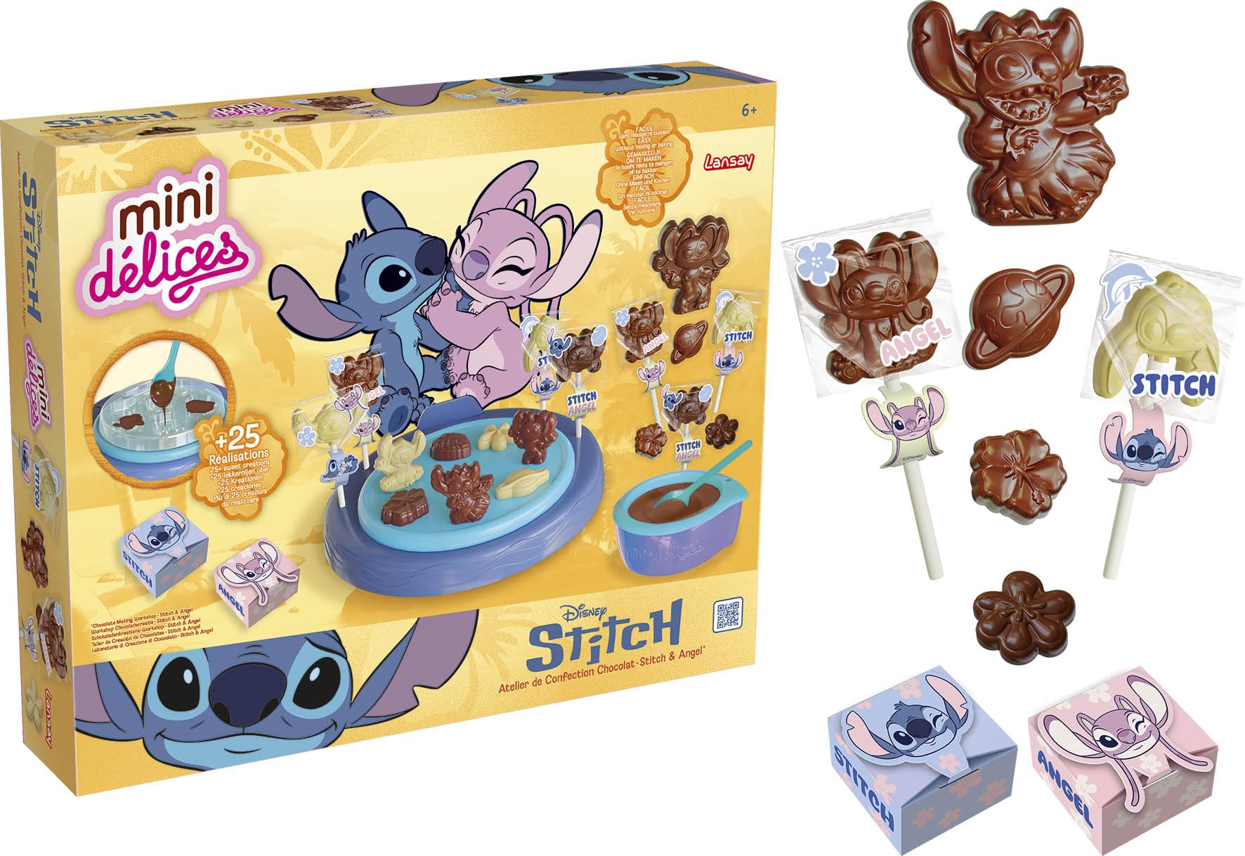 Lansay | Mini Delights - Stitch & Angel – Chocolate Making Workshop | Kids Chocolate Kit with Moulds and Other Accessories | Stitch Shaped Chocolates | Gourmet Creation from 6 Years