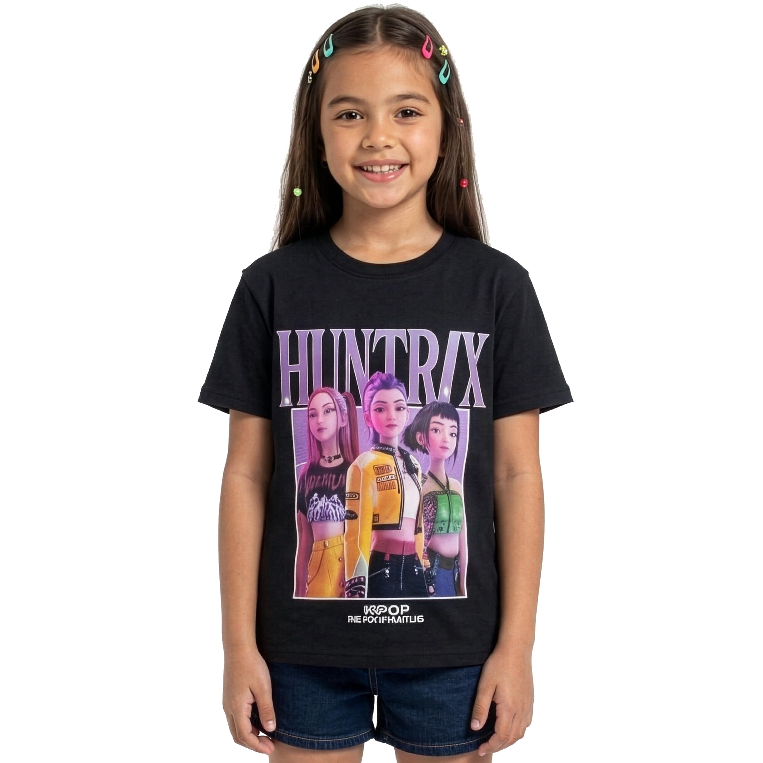 KPop Demon Hunters Camiseta Niña, Camiseta KPOP Niña con Motivo De Huntrix, Top Niña Manga Corta para El Verano