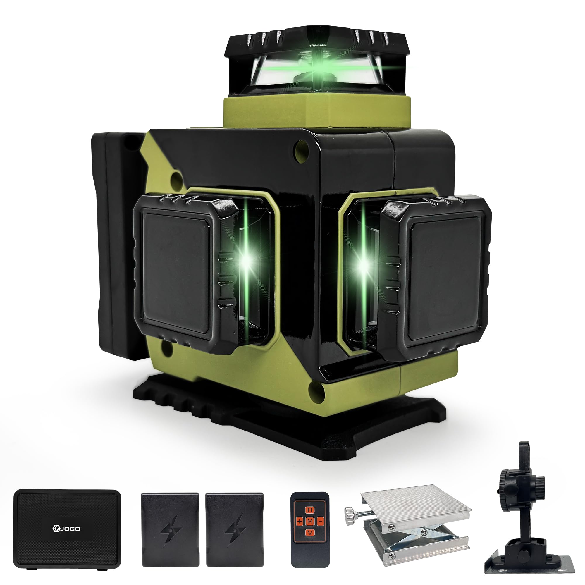 G JOGO Laser Level 360 Self Leveling, 3x360° 3D High Brightness Green Laser Level, Lazer Leveler Tool for Picture Hanging, 2*3600mAh Type-C Rechargeable Batteries, Magnetic Stand & Hard Case Included