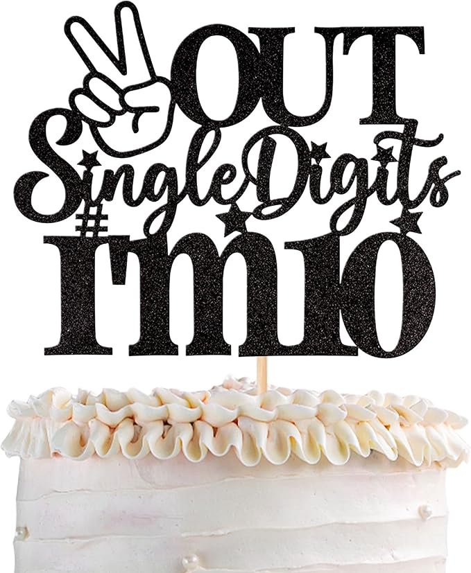 FLORCMET Happy 10th Birthday Cake Topper -Black Gold Glitter Cheers To 10 Years Cake Topper, 10 & Fabulous Cake -Decoration For Happy 10th Birthday Anniversary Party Cake Decorations Supplies (10th