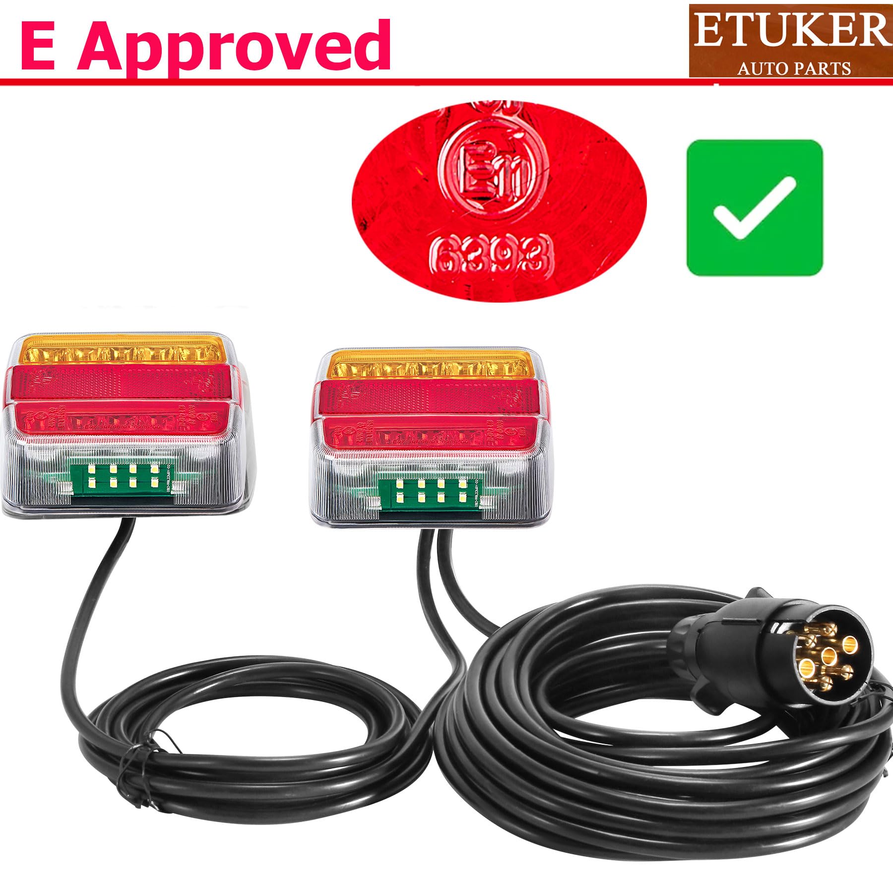 Kit Fanali Posteriore del Rimorchio LED 5 Funzioni Fari Posteriori con Cavo da 7,5 m et Spina per Rimorchio a 7poli