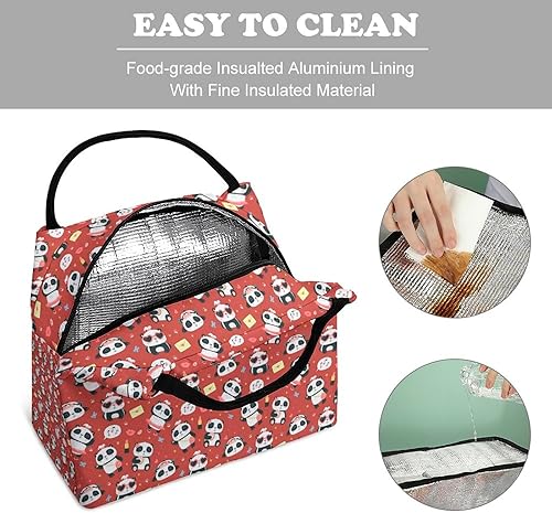 Miniatura 3 de Linda bolsa de almuerzo de pandas aislada, bolsa de mano para alimentos para mujeres y hombres