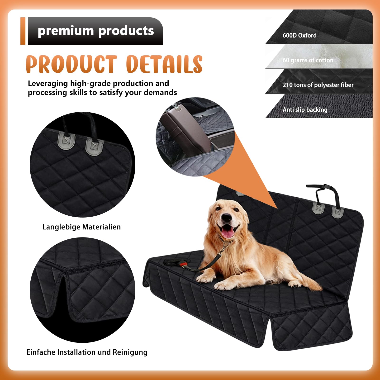 GOMETY Housse Voiture Chien 135x120cm, Protection Siège Arrière Imperméable Antidérapante, Couverture de Voiture pour Chien avec Ceinture de Sécurité, Convient à Toutes Les Voitures, SUV et Camions