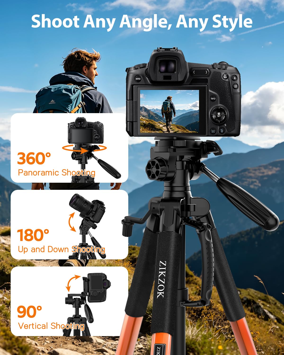 Trípode de cámara, 190,5 cm, para iPad iPhone, aluminio resistente, cabezal de rótula de 360°, compatible con DSLR Canon/Nikon/Sony, 6,8 k de carga, viajes, transmisión en vivo, grabación macro