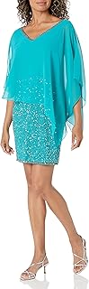 Women's Caplet V-Neck Short Cocktail Beaded Dress