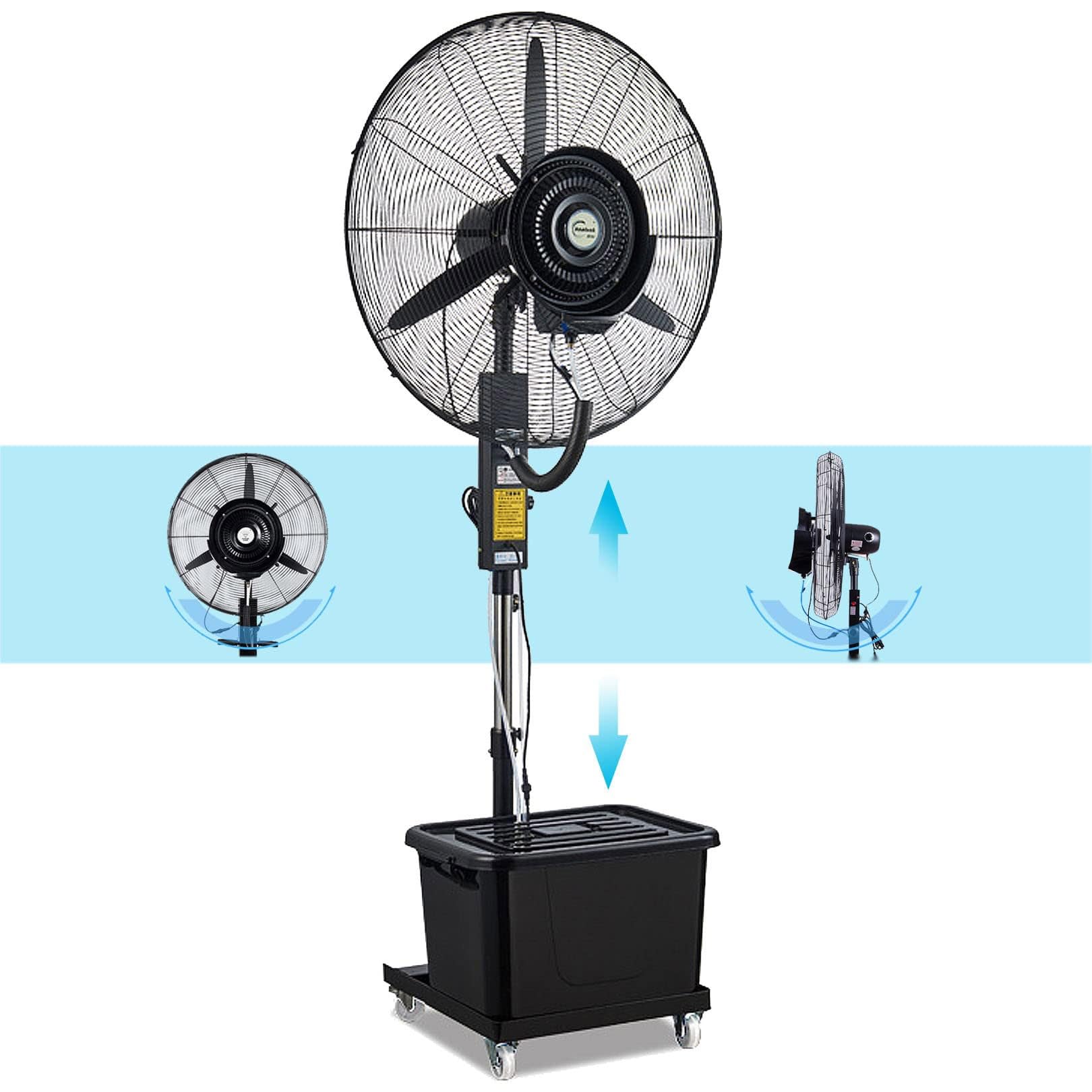 JKJZSALJ Adjustable Height Misting Fan,90°Oscillating Pedestal Fan With Mist,3 Cooling Speeds,Cool Your Shop,Garage,Barn Or Workspace