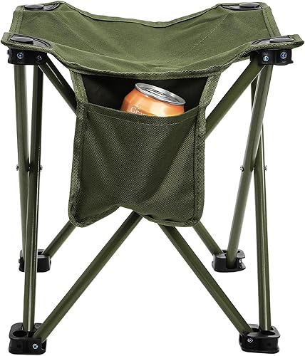 Miniatura 4 de Paquete de 2 taburetes de camping, silla de camping compacta portátil, taburete plegable ligero de 13 pulgadas con bolsillo lateral y bolsa de