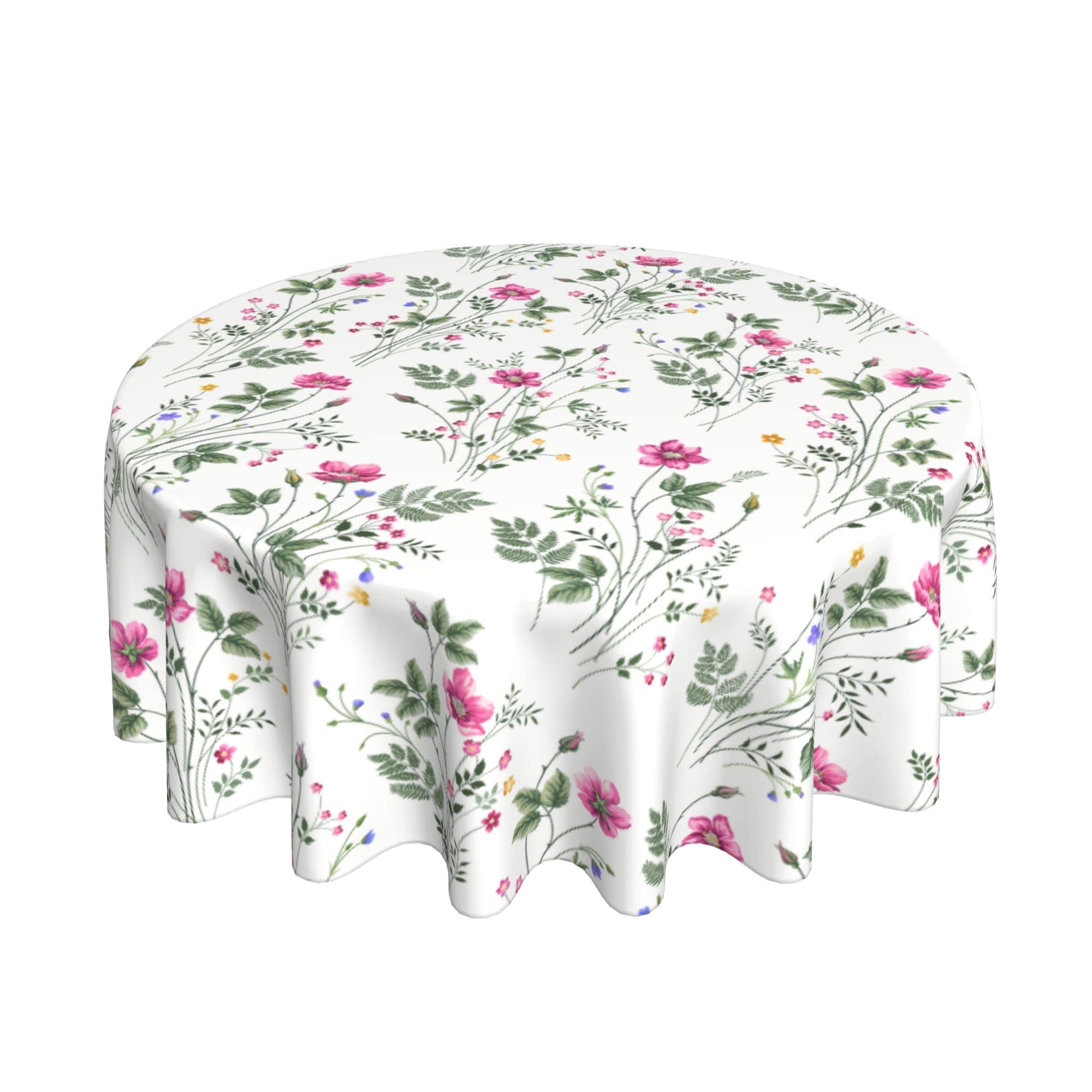 ABSOP Floral Tablecloth,Spring Round Tablecloth,Red Green Flower Table Cloth Round 60 Inch Waterproof Tablecloth for Dining Room Kitchen Table Picnic Party Indoor Outdoor Patio Decoration