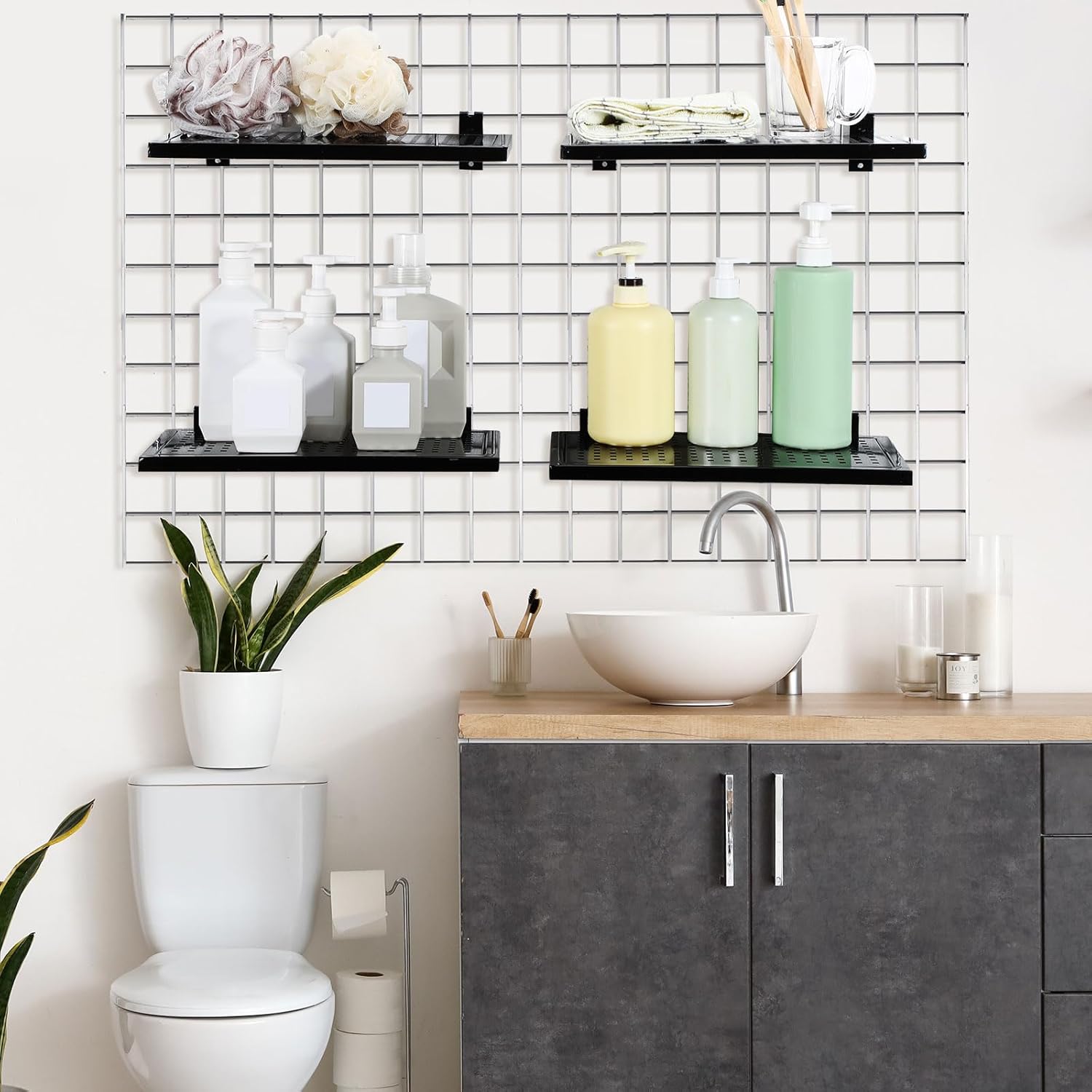 Coume 4 Pack Gridwall Perforated Shelf, 13.8'' x 7.9'' Black Metal Display Rack Heavy Duty Hanging Gridwall Straight Shelf Grid Wall Accessories for Craft Show Fair Garage Home Retail Display Storage