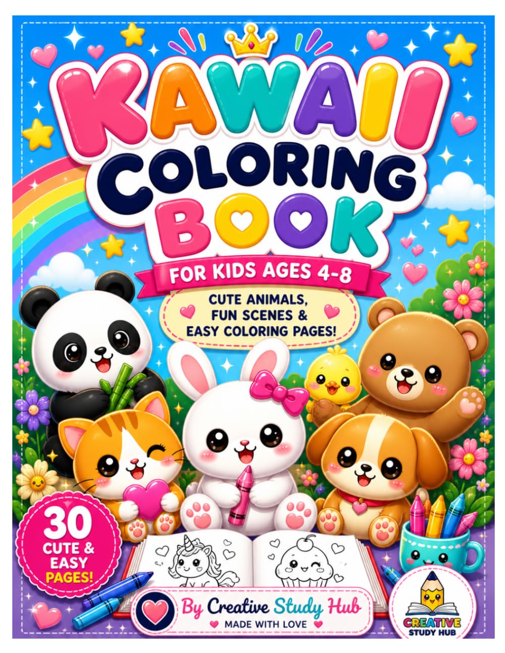Kawaii Coloring Book for Kids: Cute Animals, Fun Scenes & Easy Coloring Pages