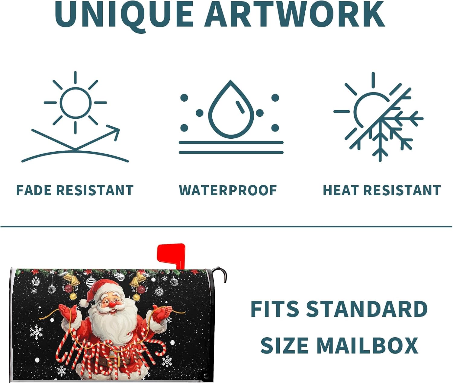 Kawani Merry Christmas Mailbox Cover Standard Size 18"x21" Christmas Santa Claus Magnetic Mail Box Covers Winter Mailbox Wraps Xmas Decorative Post Letter Box Cover Outdoor Decoration for Home