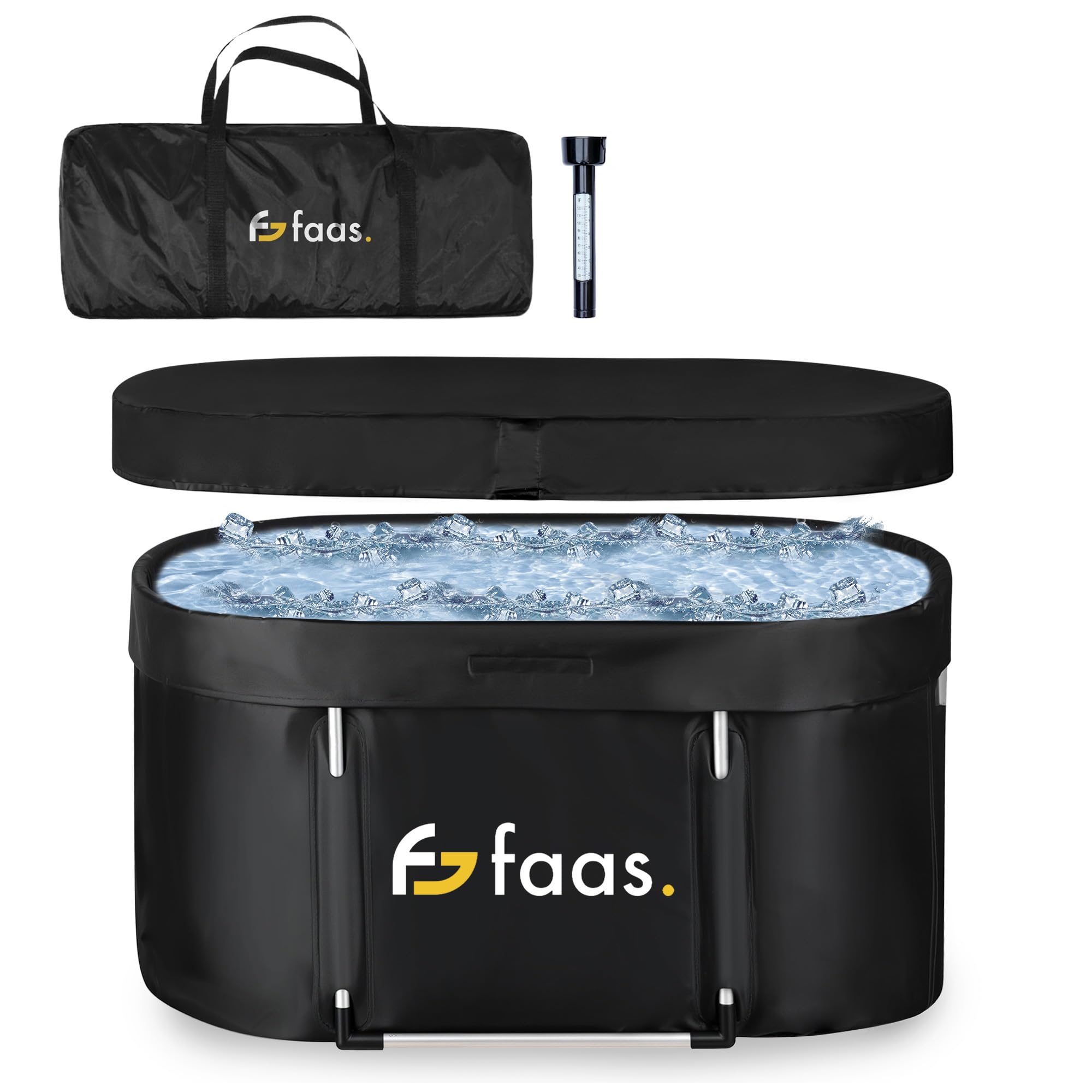 Faas Bagno di Ghiaccio XL 420L – Vasca Pieghevole per Adulti – Con Coperchio, Tubo di Scarico & Accessori – Ice Bath – Portatile, PVC Resistente, Facile da Montare – Nero