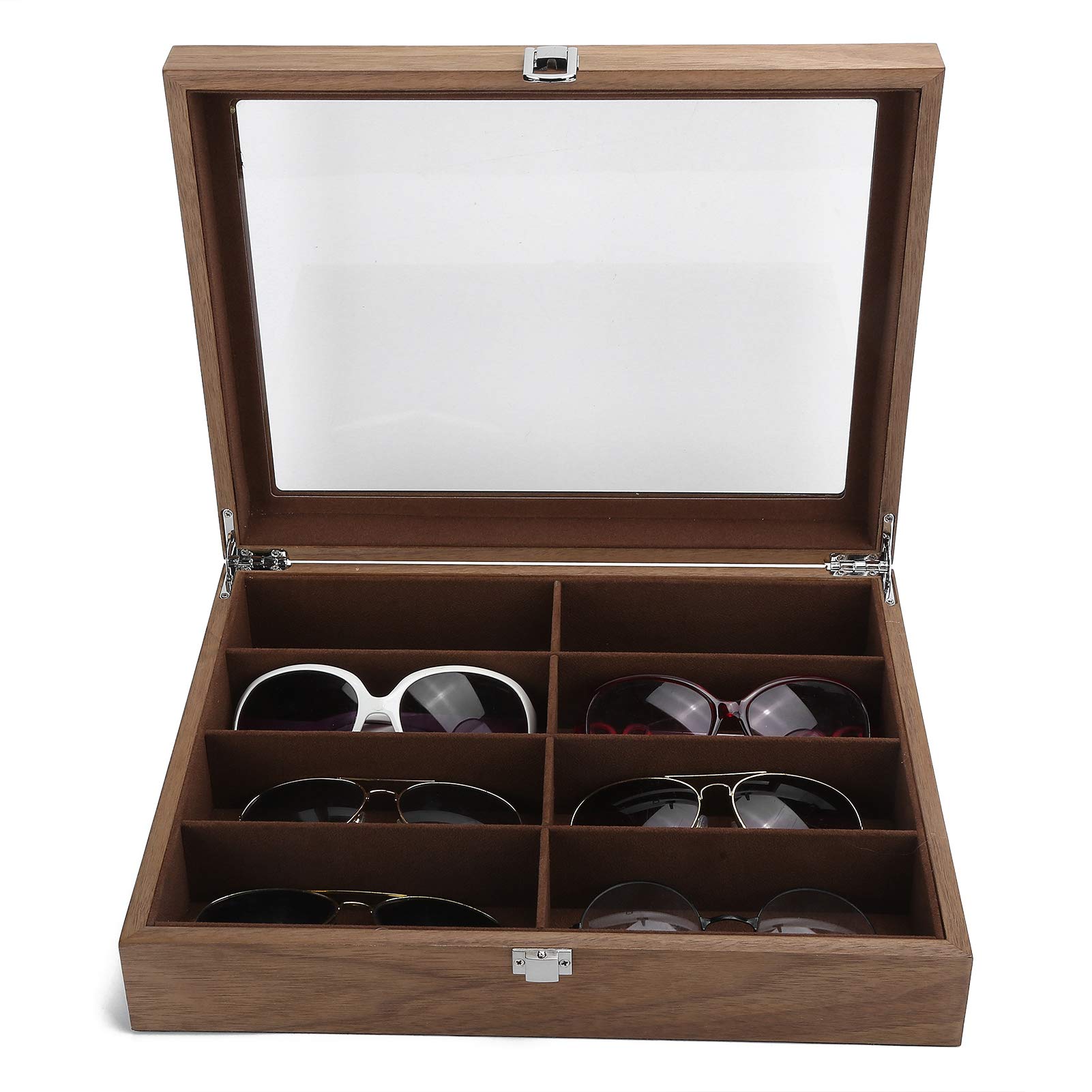Brillenbox, Schmuckschatulle, Aufbewahrungsbox aus Holz Mit 8 Fächern, Exquisites Aussehen, Holz-Sonnenbrillen-Vitrine, Reise-Schmuck-Organizer Für Zuhause, Einkaufszentrum, Weihnachten, Geburtst