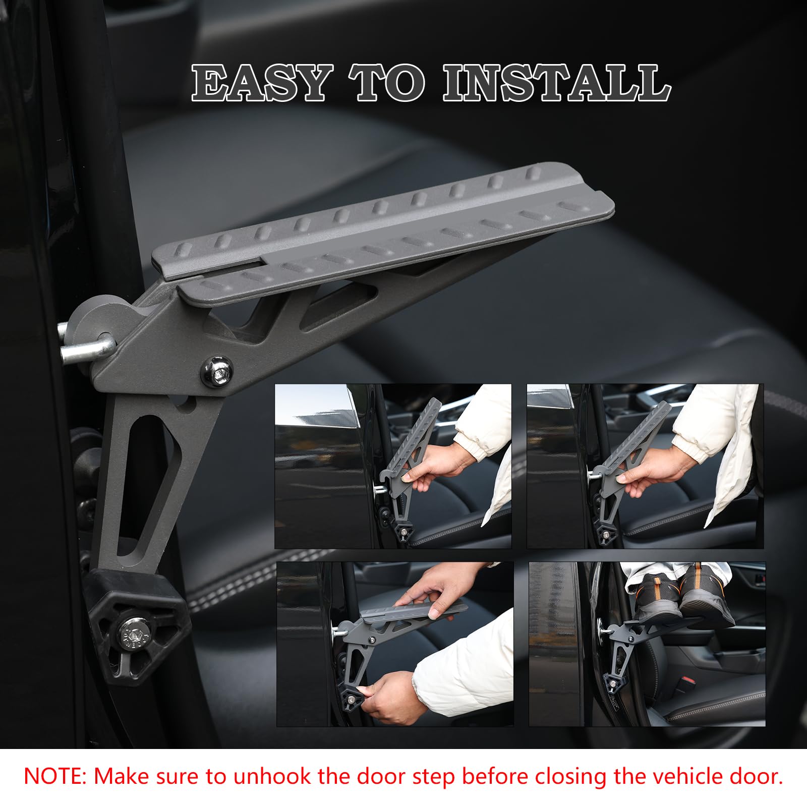 COWVIE Escalón plegable para puerta de auto: Escalón para acceso al techo del vehículo para ambos pies, Escalera para la mayoría de SUV, Camiones, Jeep, Color Negro
