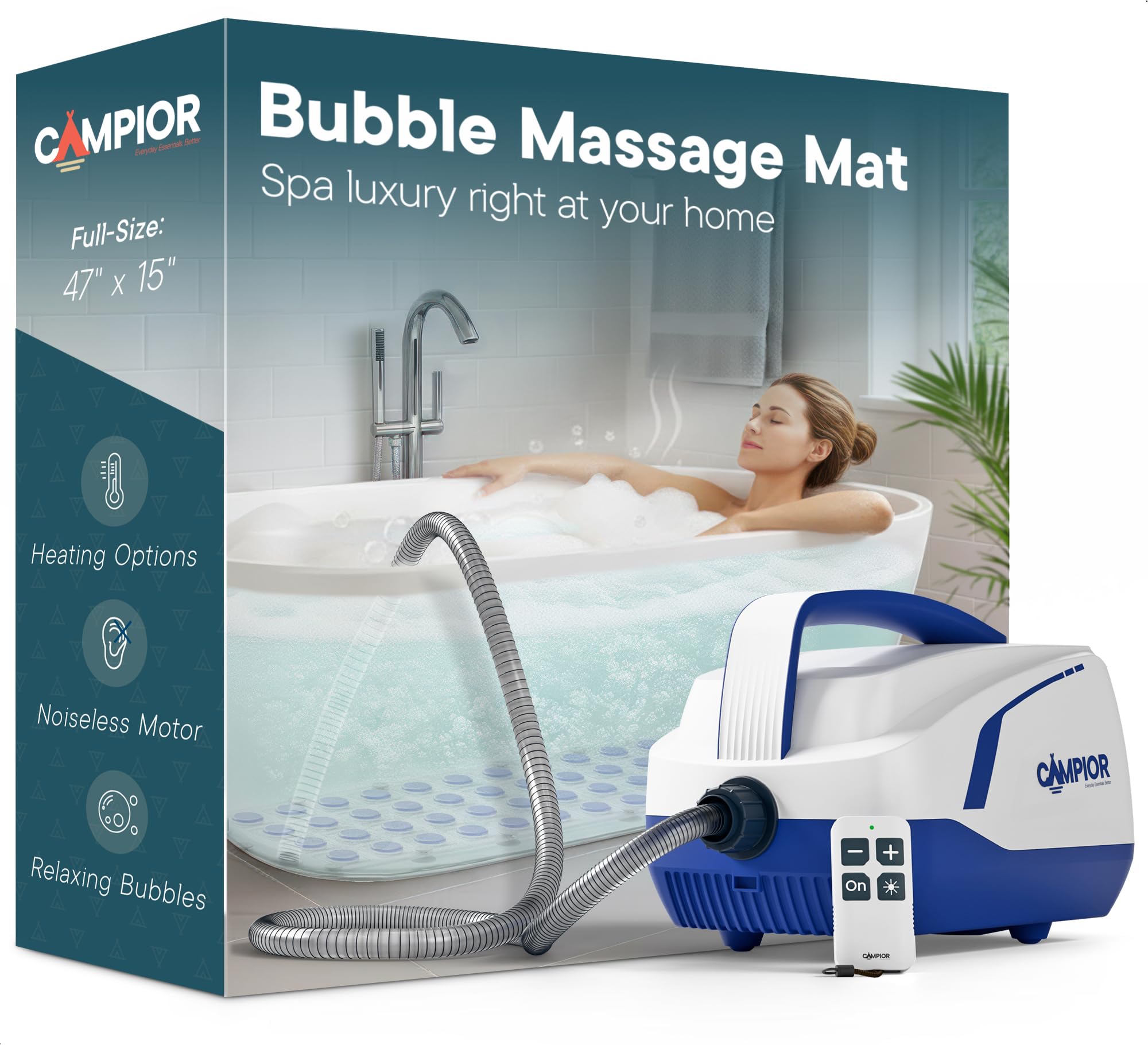 Bubble Bath Massager Mat for Bathtub, 47.24" x 14.57" Full-Body Heated Air Spa with 6-Level Adjustable Bubbles, Non-Slip Waterproof Design, Remote