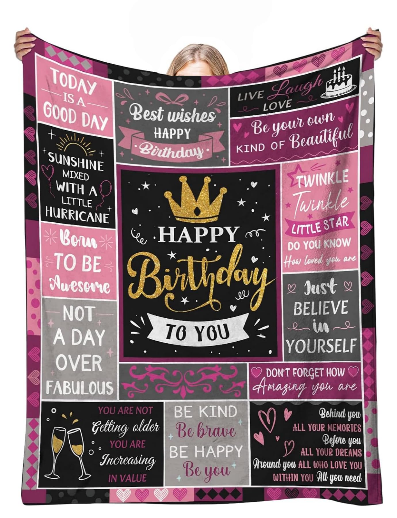Décoration d'anniversaire pour femme grand plaid 150x230 cm