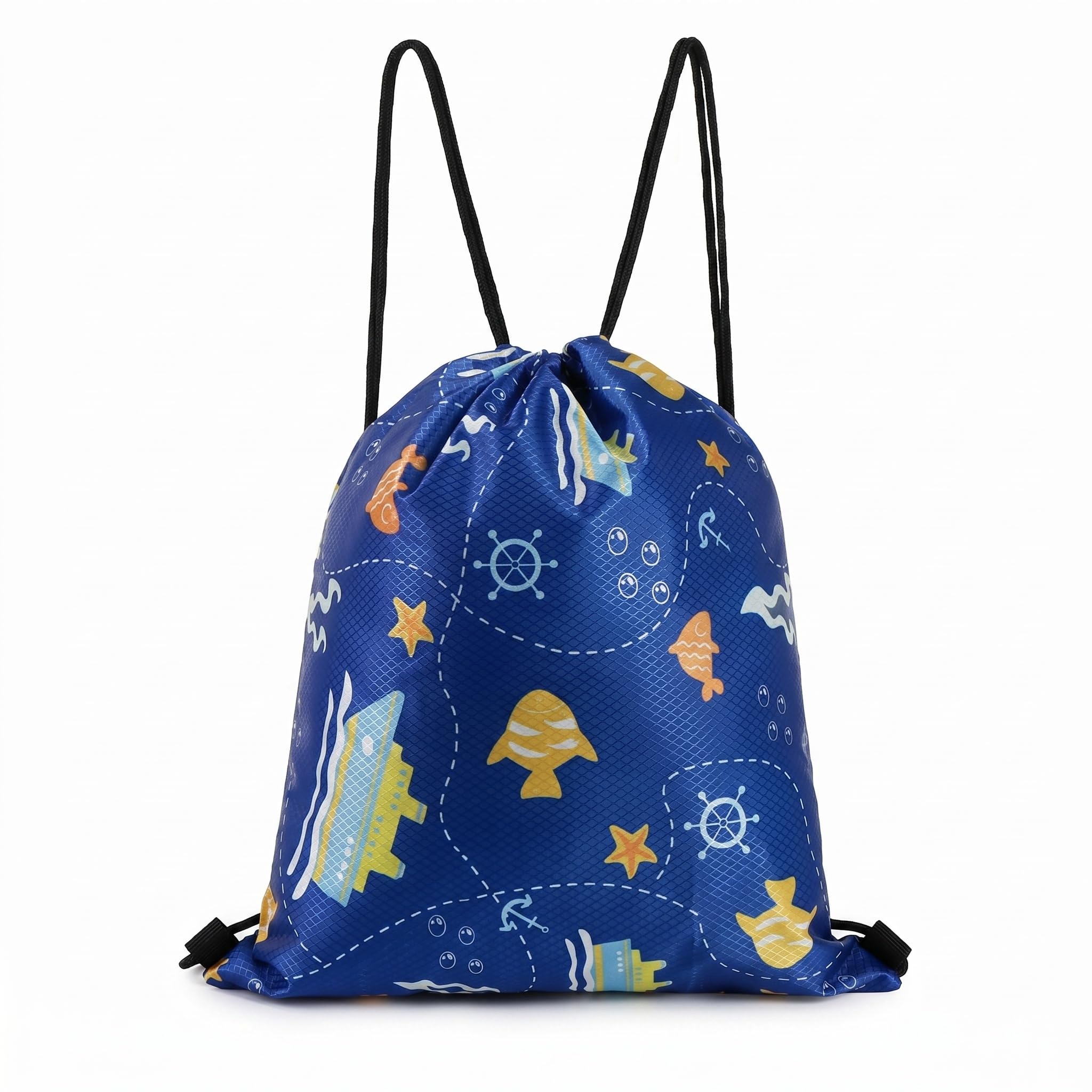 CutitiUU PE Bag Drawstring Backpack Gym Drawstring Bag Swimming Bags Waterproof Swimming Beach Shopping Yoga Backpack and Drawstring Water-Resistant Gym Sack 32 x 38 cm (Blue-Fish)