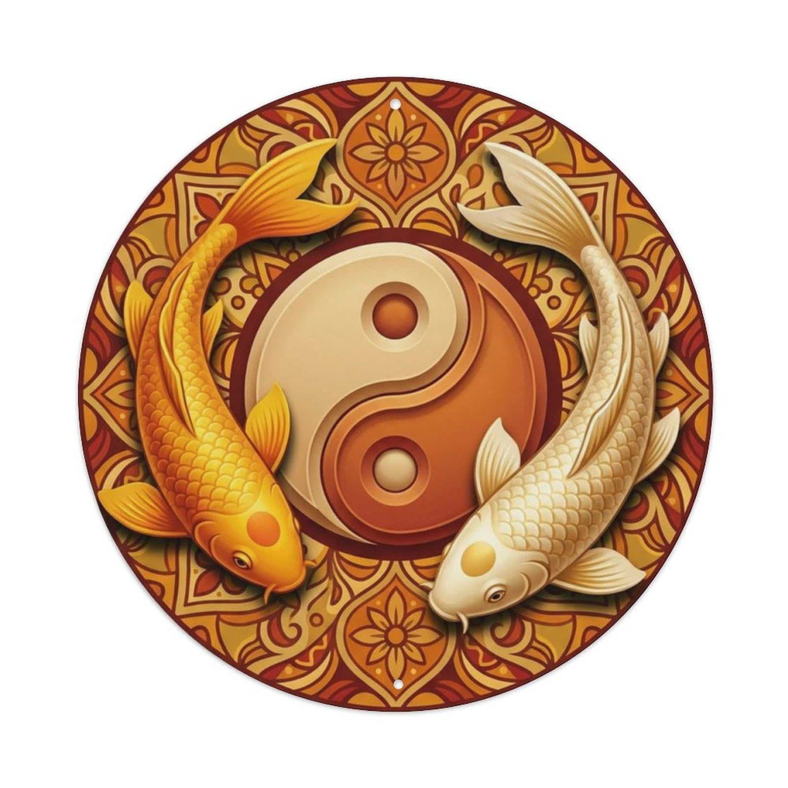Metal Tin Sign Tai Chi Koi Fish Curry Yellow Orange Spice Warm Exotic