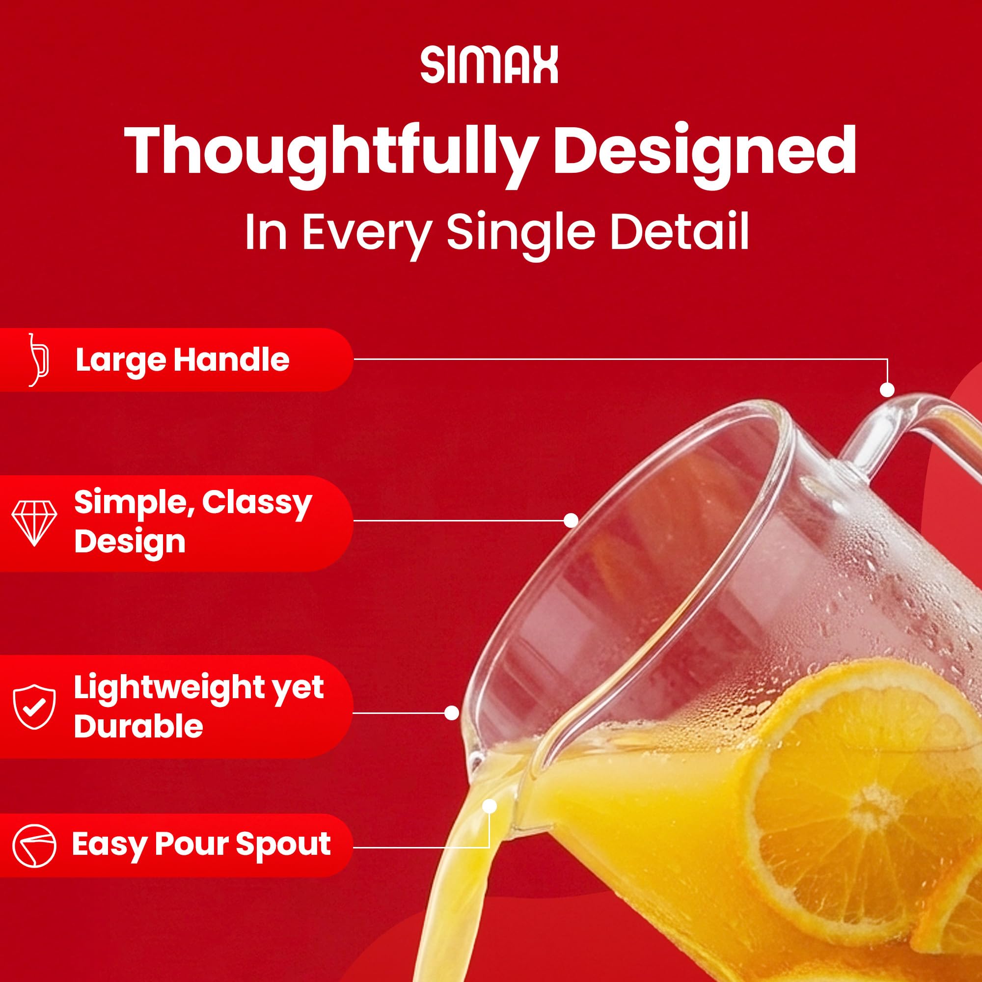 Simax Glassware Dzbanek do zimnych napojów, z przezroczystego szkła, nadaje się do mycia w zmywarce, cylindryczny cylinder o pojemności 1 czwartej