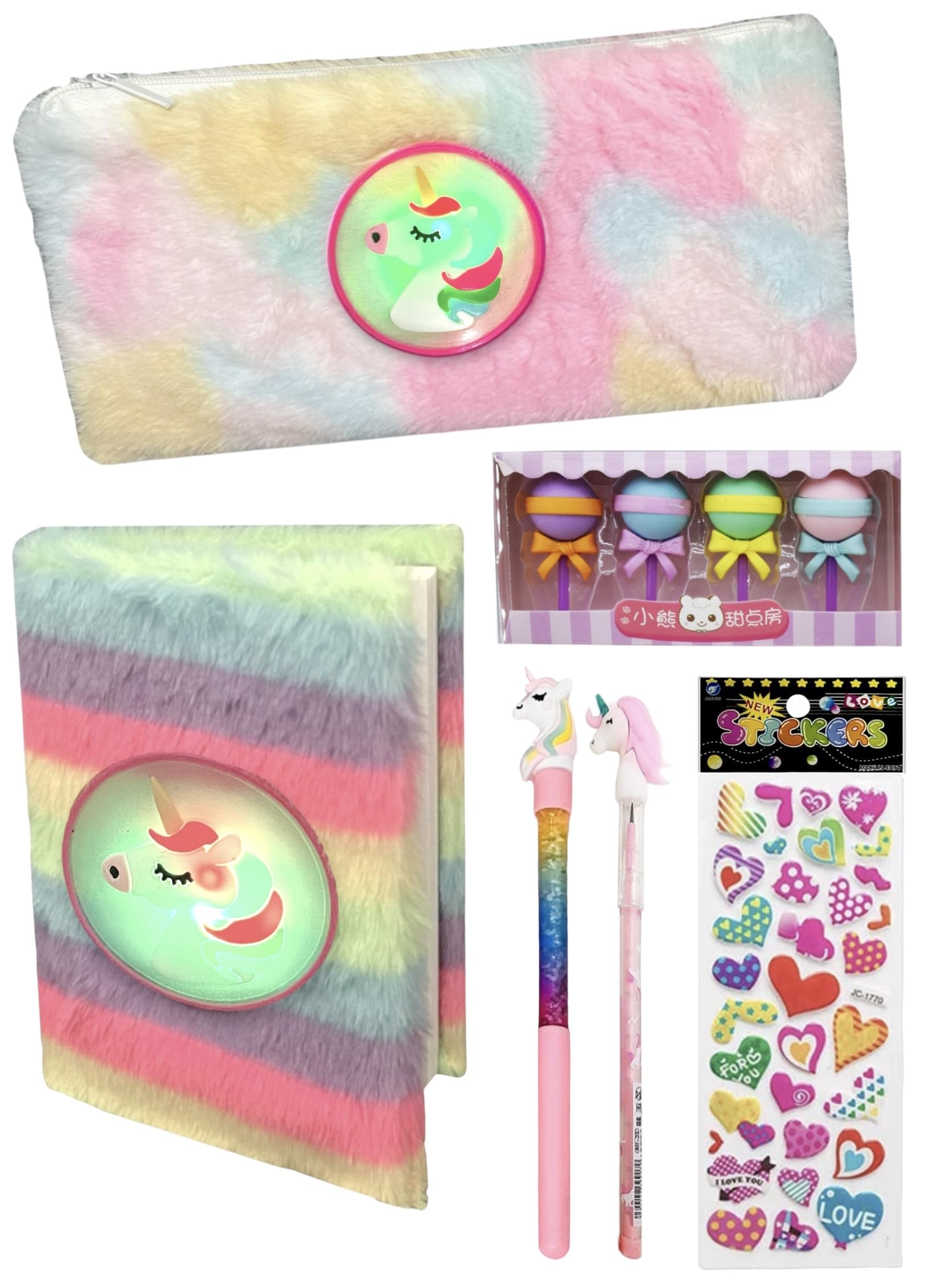 LE DELITE Unicorn Magic Dream Light blinking Stationery Gift Set for Kids I new year goody gift set cute stylish School Stationery Fur Pouch for Kids (xmas fur combo) (B0CPW2G697) Amazon Price History, Amazon Price Tracker
