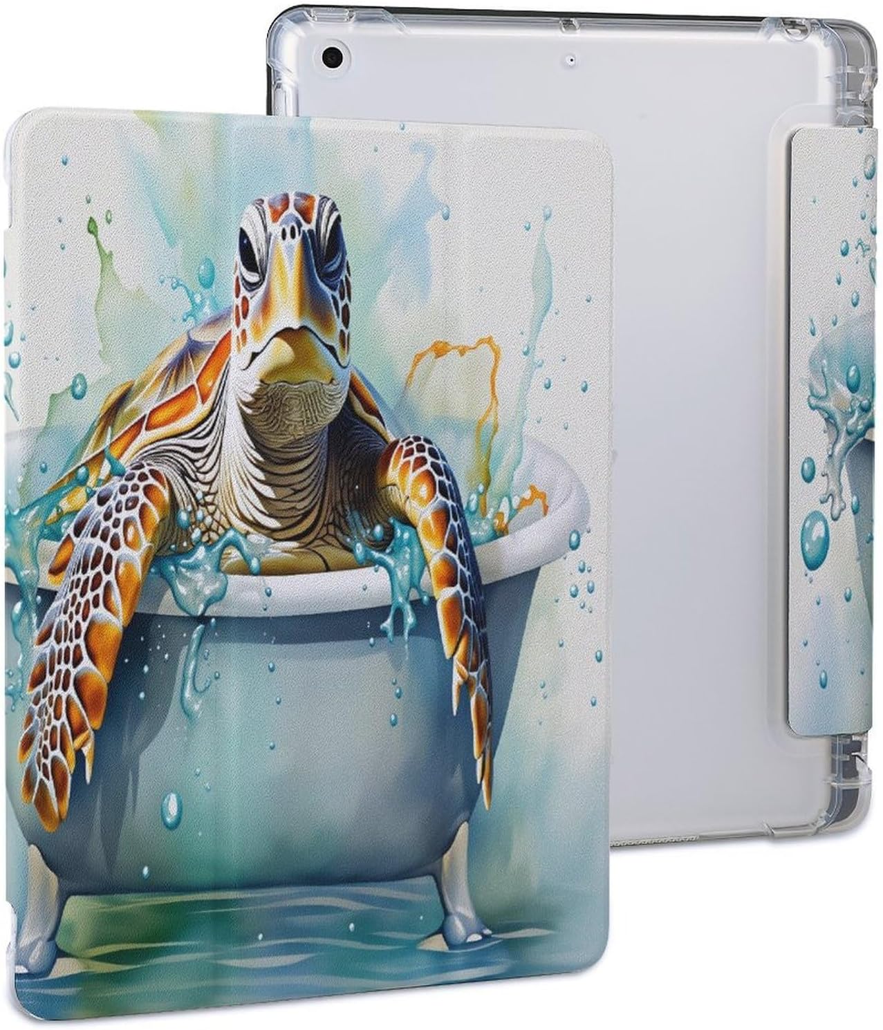 Funny Sea Turtle in Bathtub Tablet Case Built in Pen Slot Holder with Shockproof Cover Suit for IPAD 2020 (10.2in)