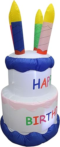 Miniatura 3 de Paquete de dos decoraciones de fiesta de cumpleaños y Halloween, incluye pastel inflable de feliz cumpleaños de 6 pies de alto con velas y arco de